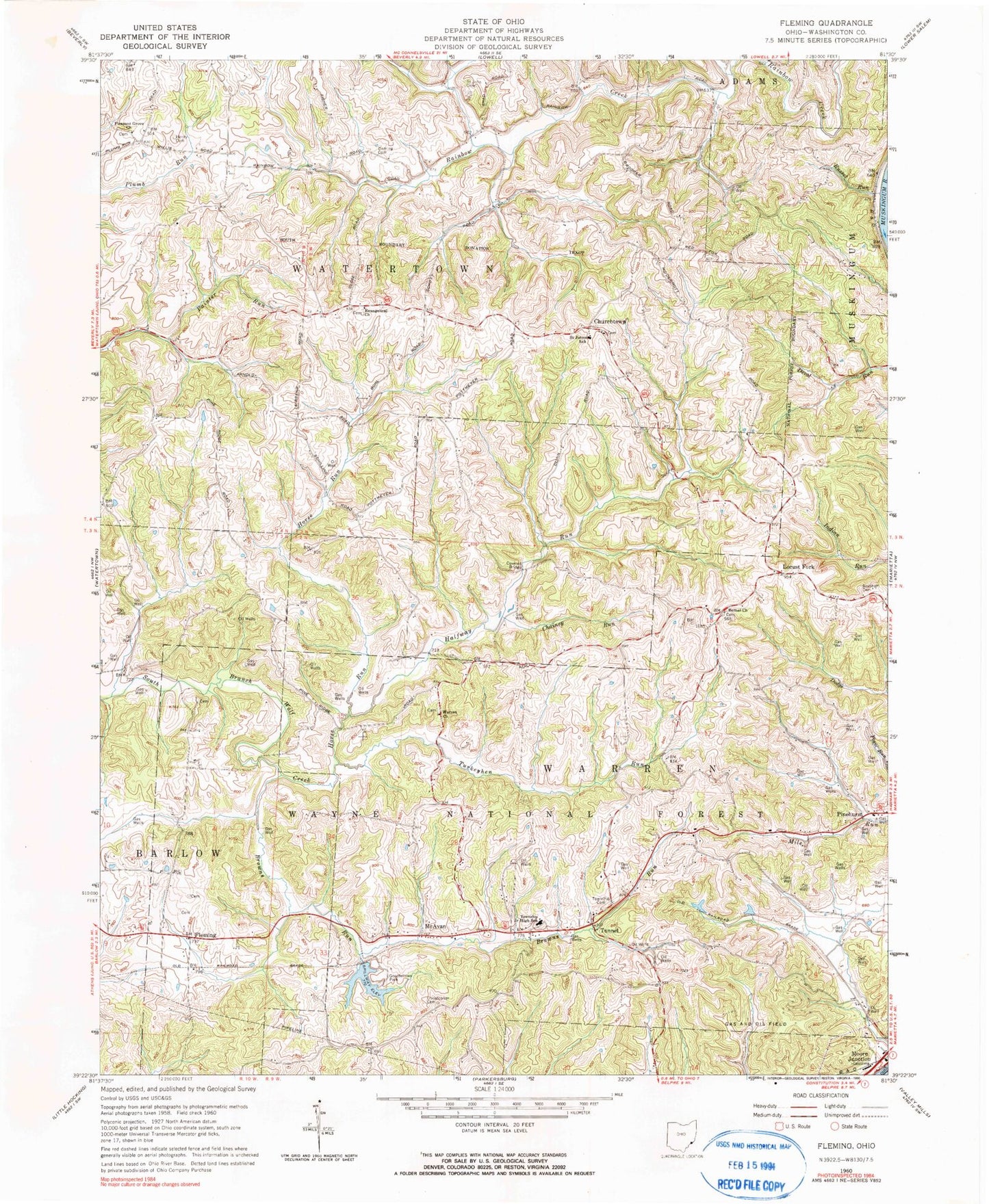 Classic USGS Fleming Ohio 7.5'x7.5' Topo Map Image
