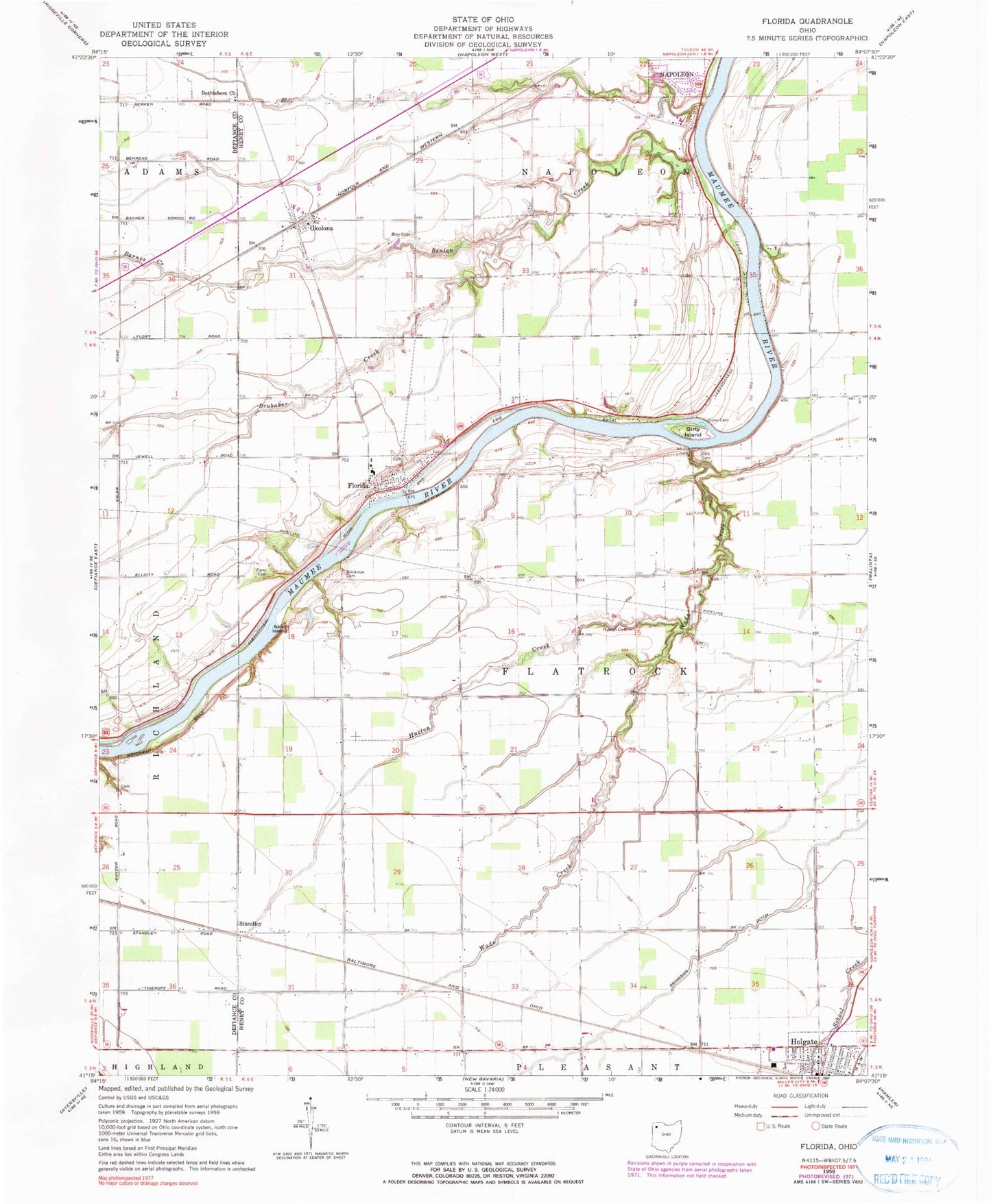 Classic USGS Florida Ohio 7.5'x7.5' Topo Map Image