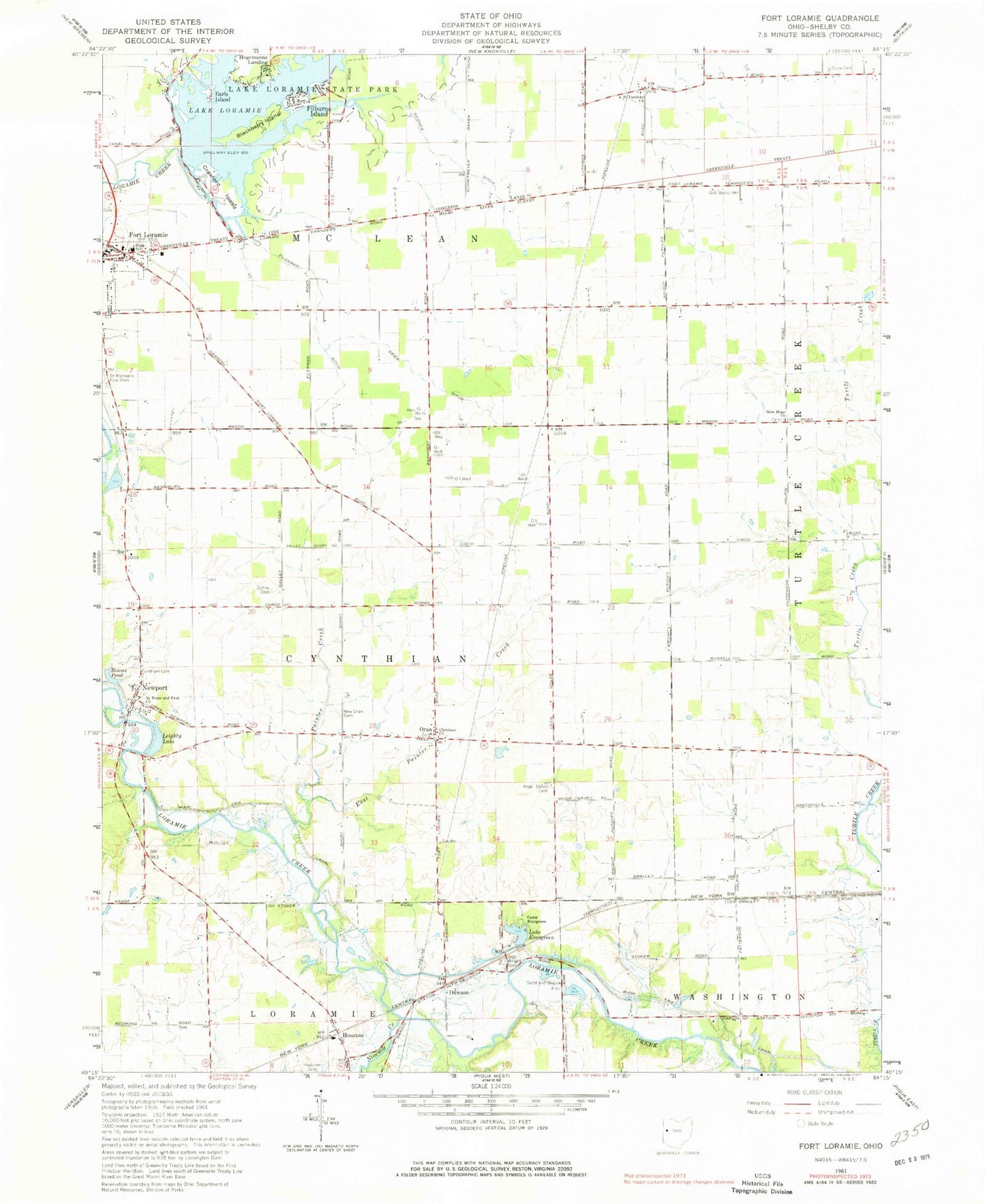 Classic USGS Fort Loramie Ohio 7.5'x7.5' Topo Map Image