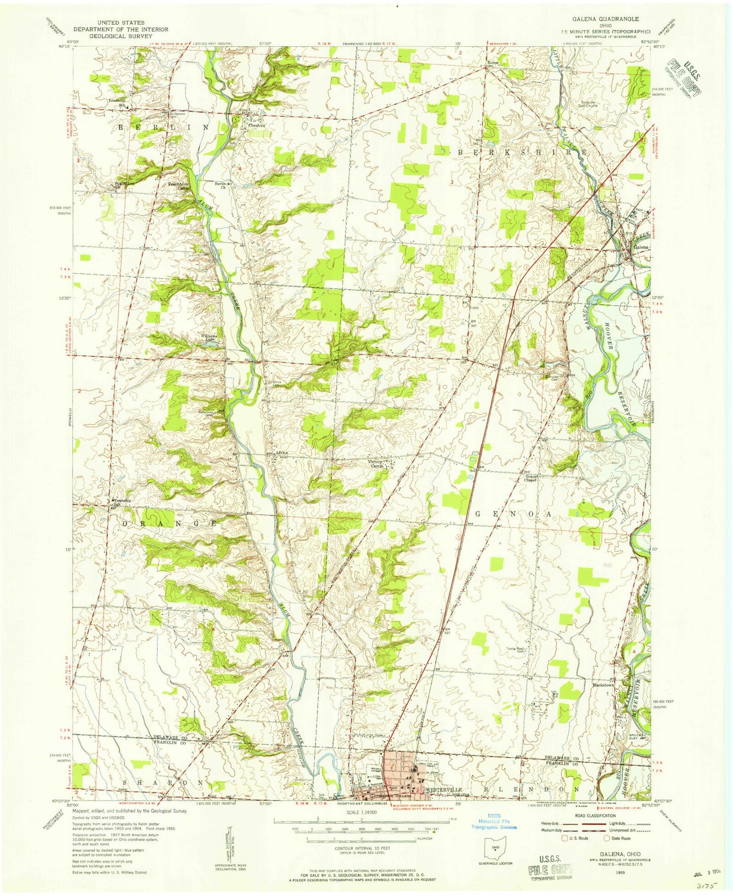 Classic USGS Galena Ohio 7.5'x7.5' Topo Map Image