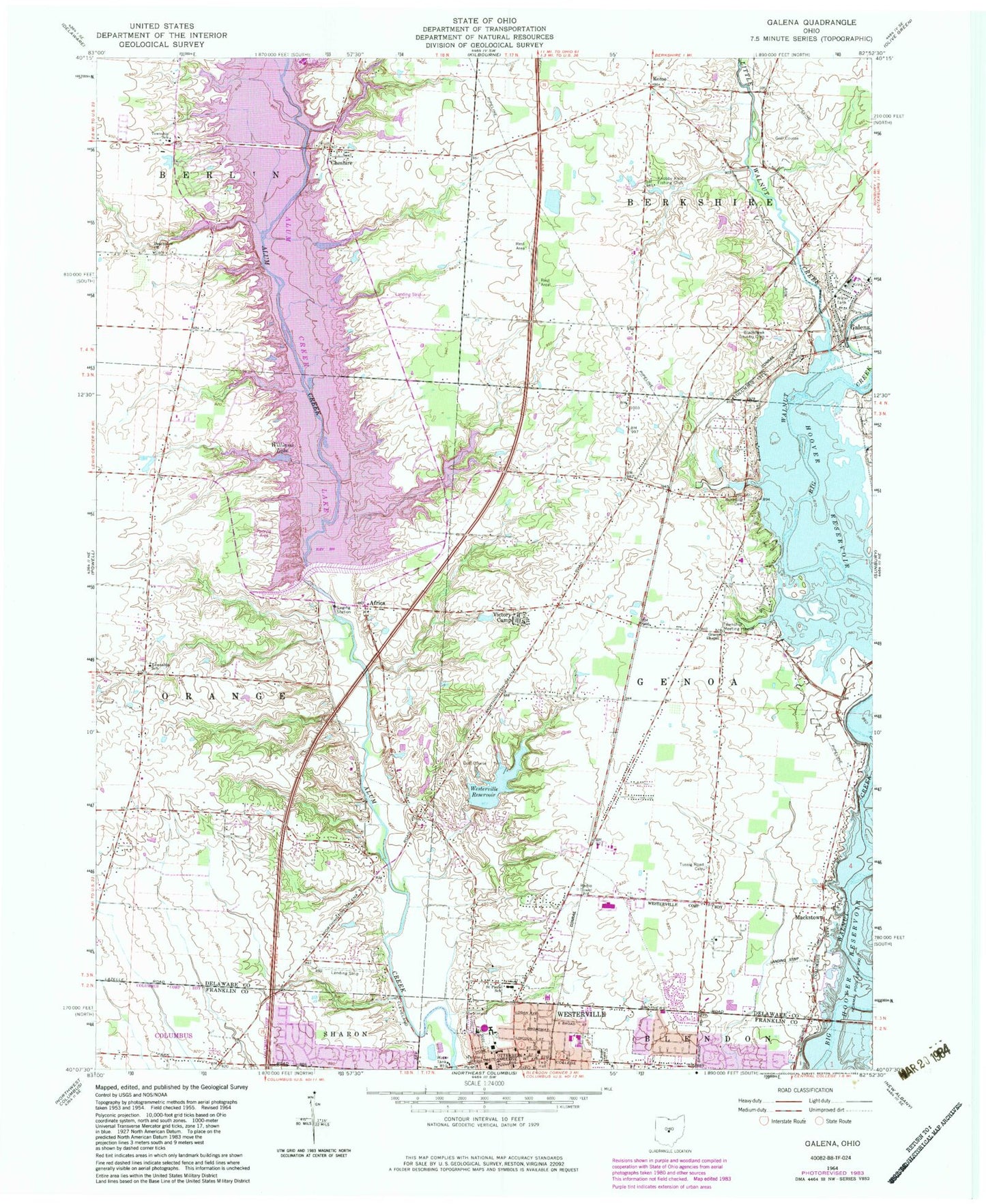 Classic USGS Galena Ohio 7.5'x7.5' Topo Map Image