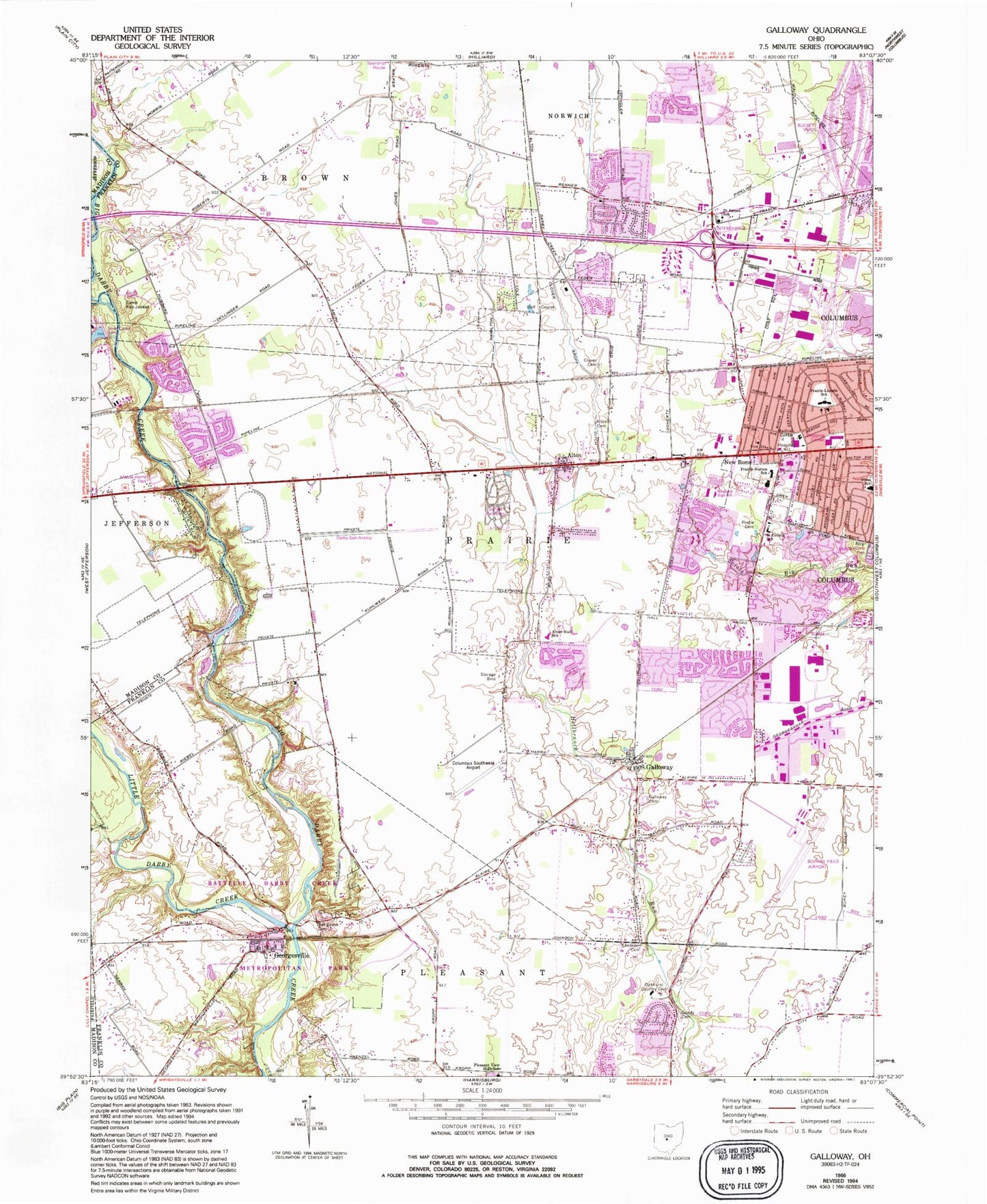 Classic USGS Galloway Ohio 7.5'x7.5' Topo Map Image