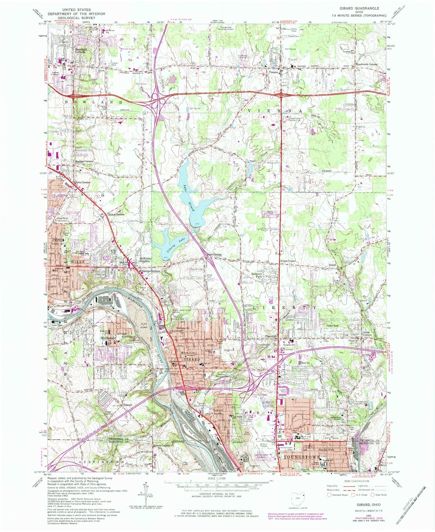 Classic USGS Girard Ohio 7.5'x7.5' Topo Map Image