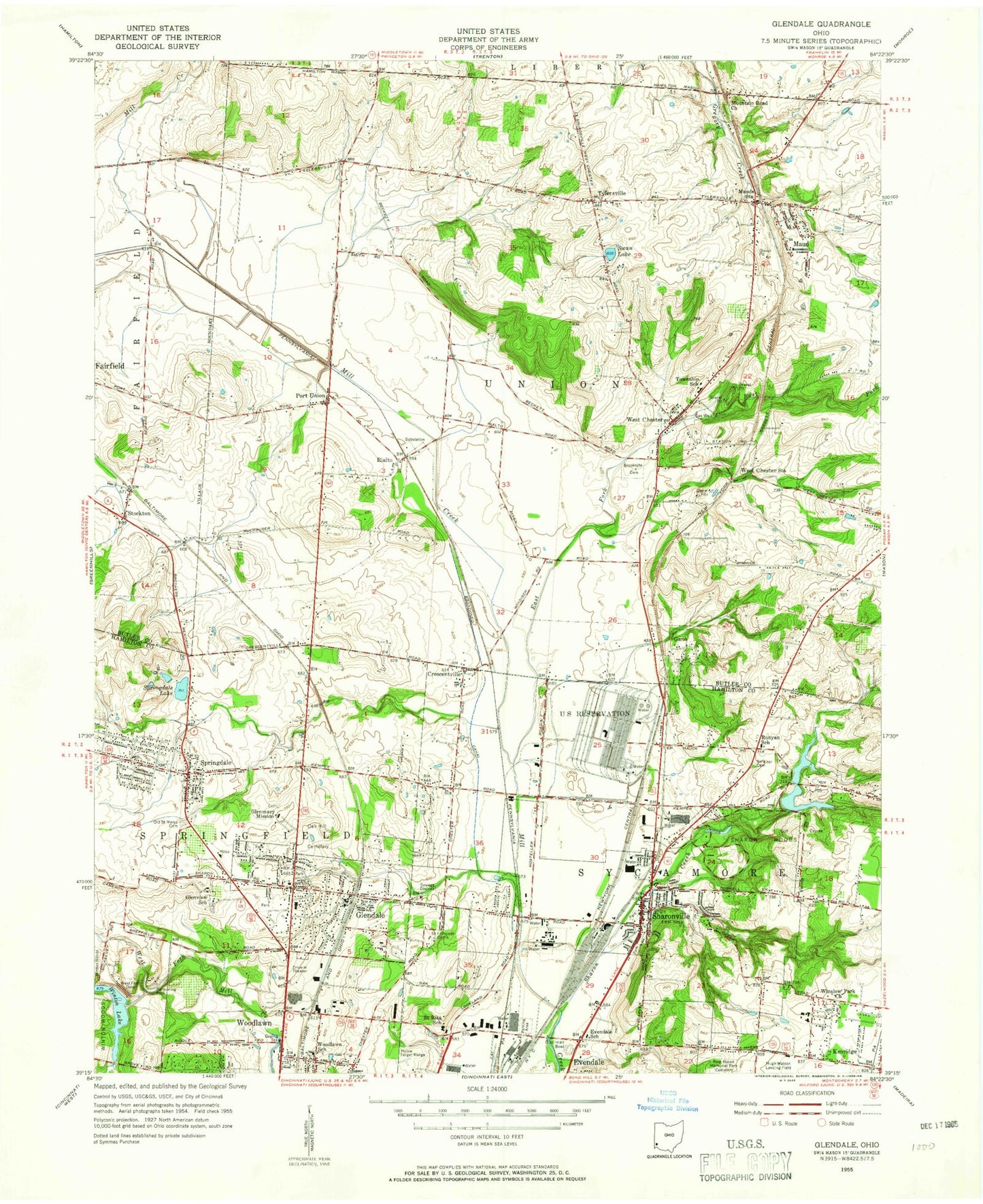 Classic USGS Glendale Ohio 7.5'x7.5' Topo Map Image