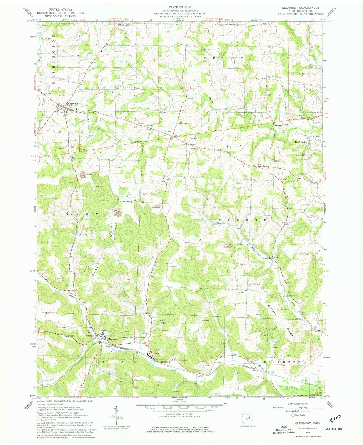 Classic USGS Glenmont Ohio 7.5'x7.5' Topo Map Image