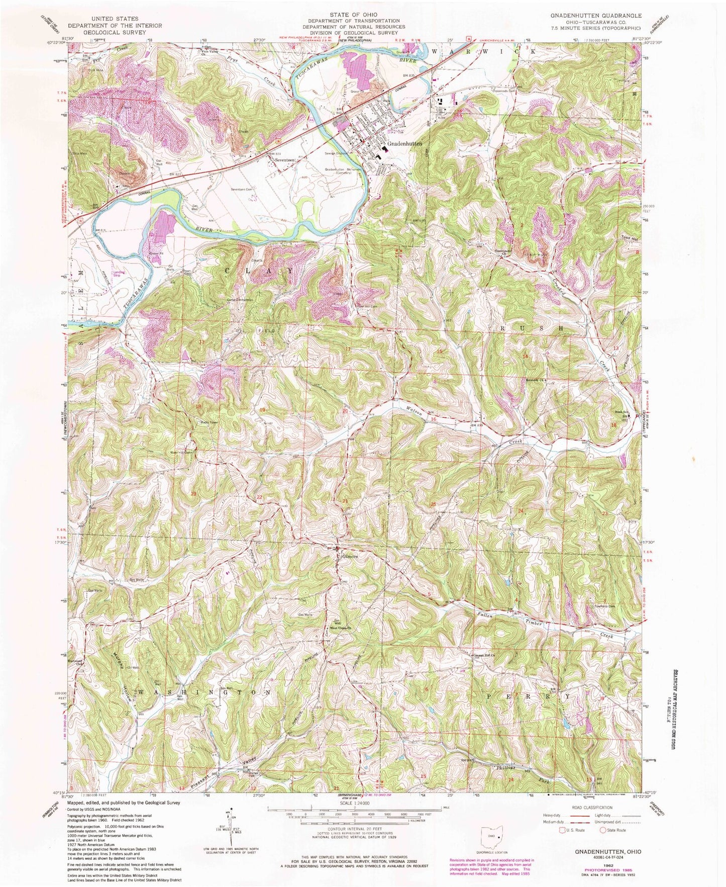 Classic USGS Gnadenhutten Ohio 7.5'x7.5' Topo Map Image