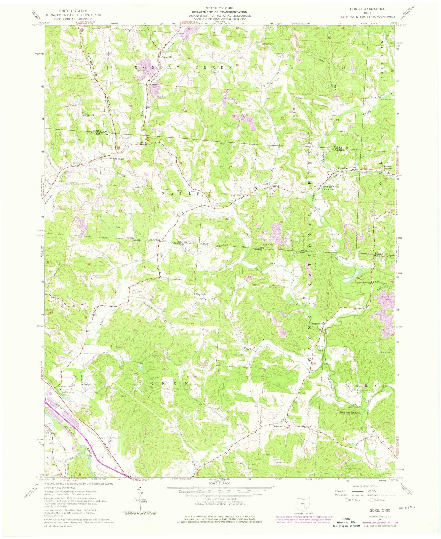Classic USGS Gore Ohio 7.5'x7.5' Topo Map Image