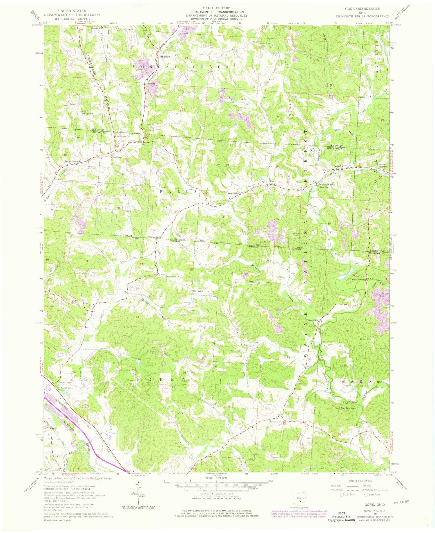 Classic USGS Gore Ohio 7.5'x7.5' Topo Map Image