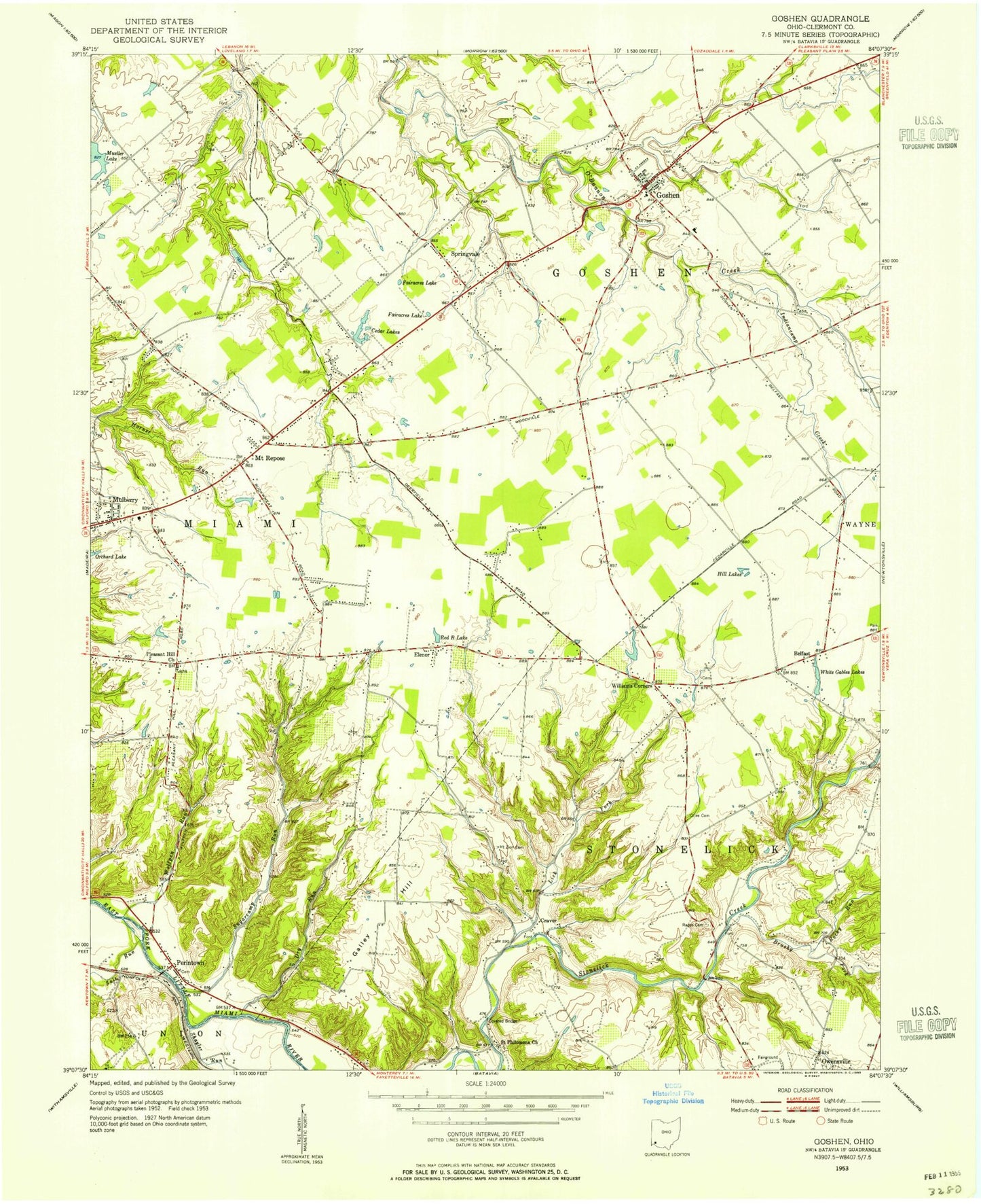 Classic USGS Goshen Ohio 7.5'x7.5' Topo Map Image