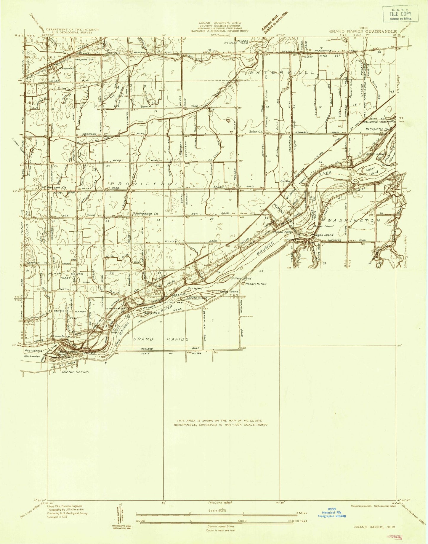 Classic USGS Grand Rapids Ohio 7.5'x7.5' Topo Map Image