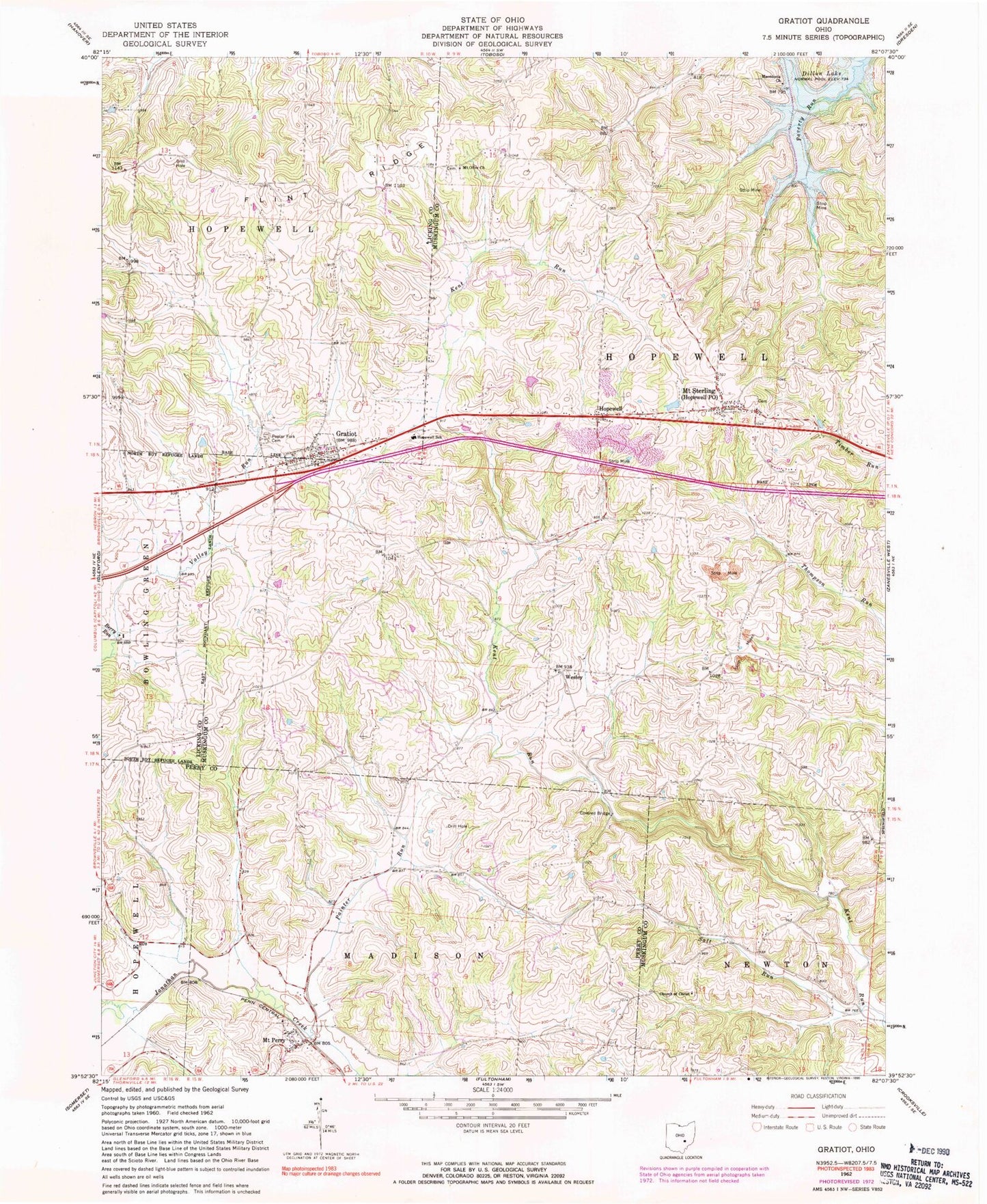 Classic USGS Gratiot Ohio 7.5'x7.5' Topo Map Image