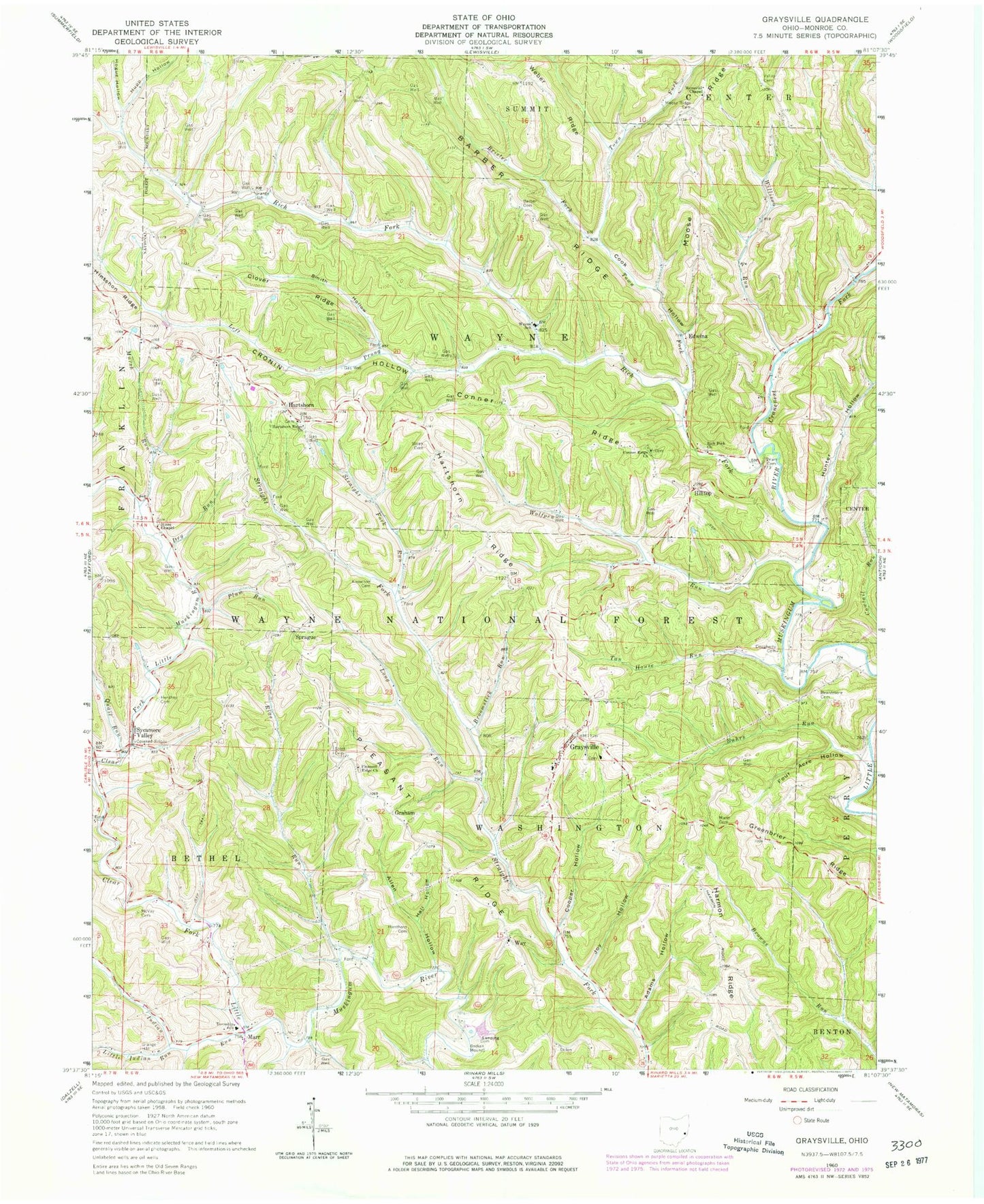 Classic USGS Graysville Ohio 7.5'x7.5' Topo Map Image