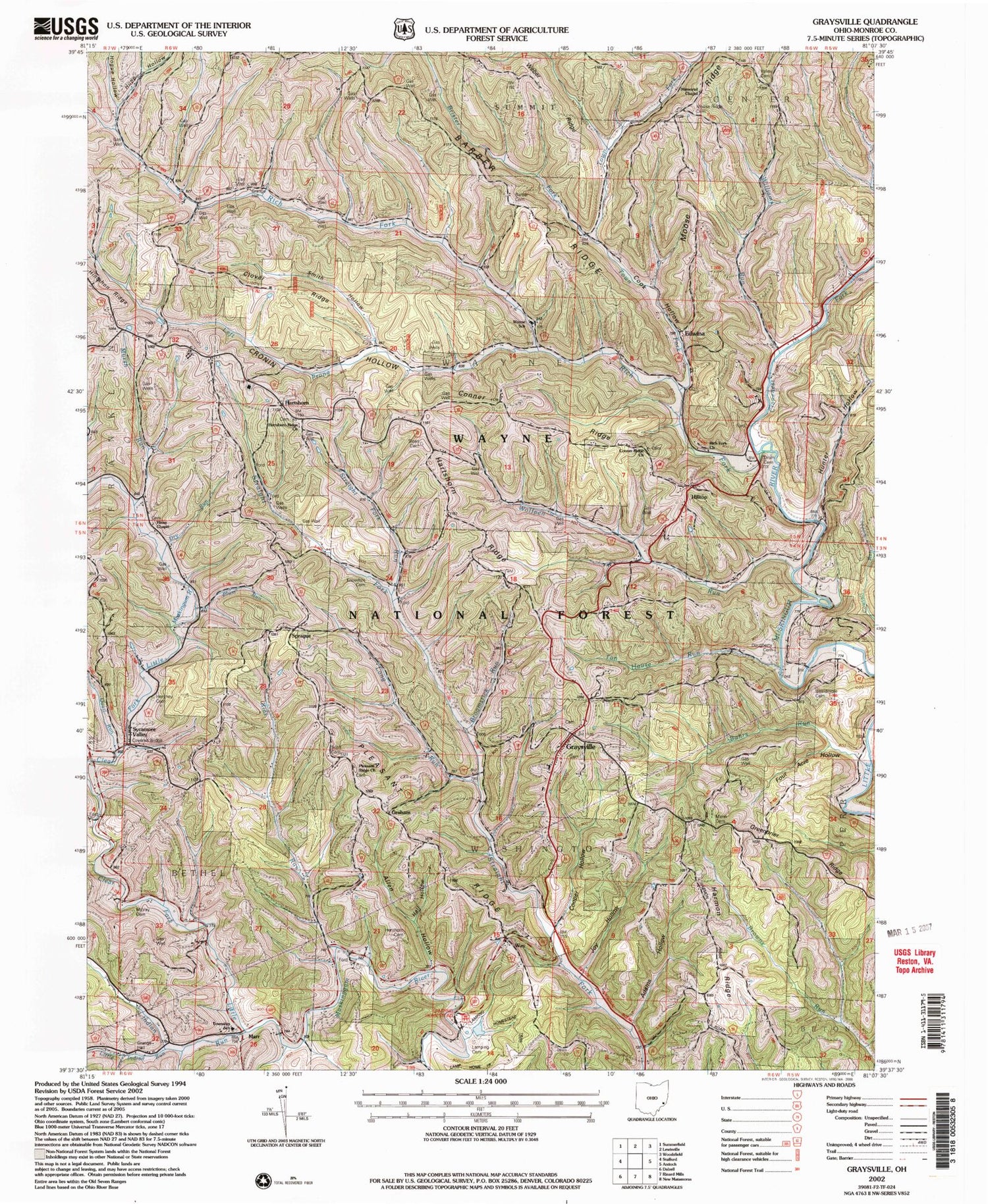 Classic USGS Graysville Ohio 7.5'x7.5' Topo Map Image