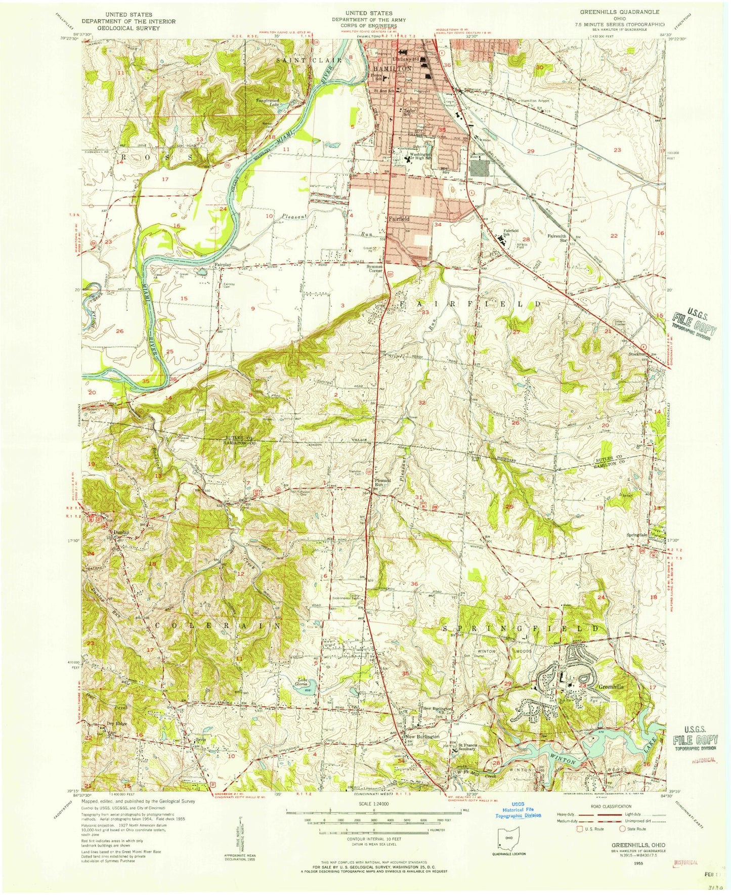 Classic USGS Greenhills Ohio 7.5'x7.5' Topo Map Image