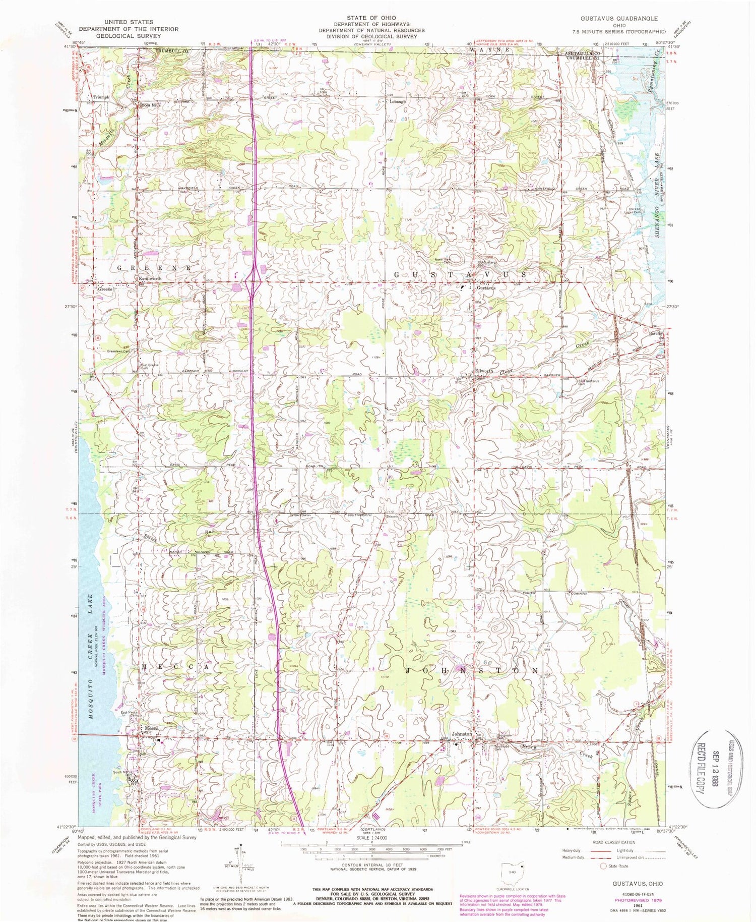 Classic USGS Gustavus Ohio 7.5'x7.5' Topo Map Image