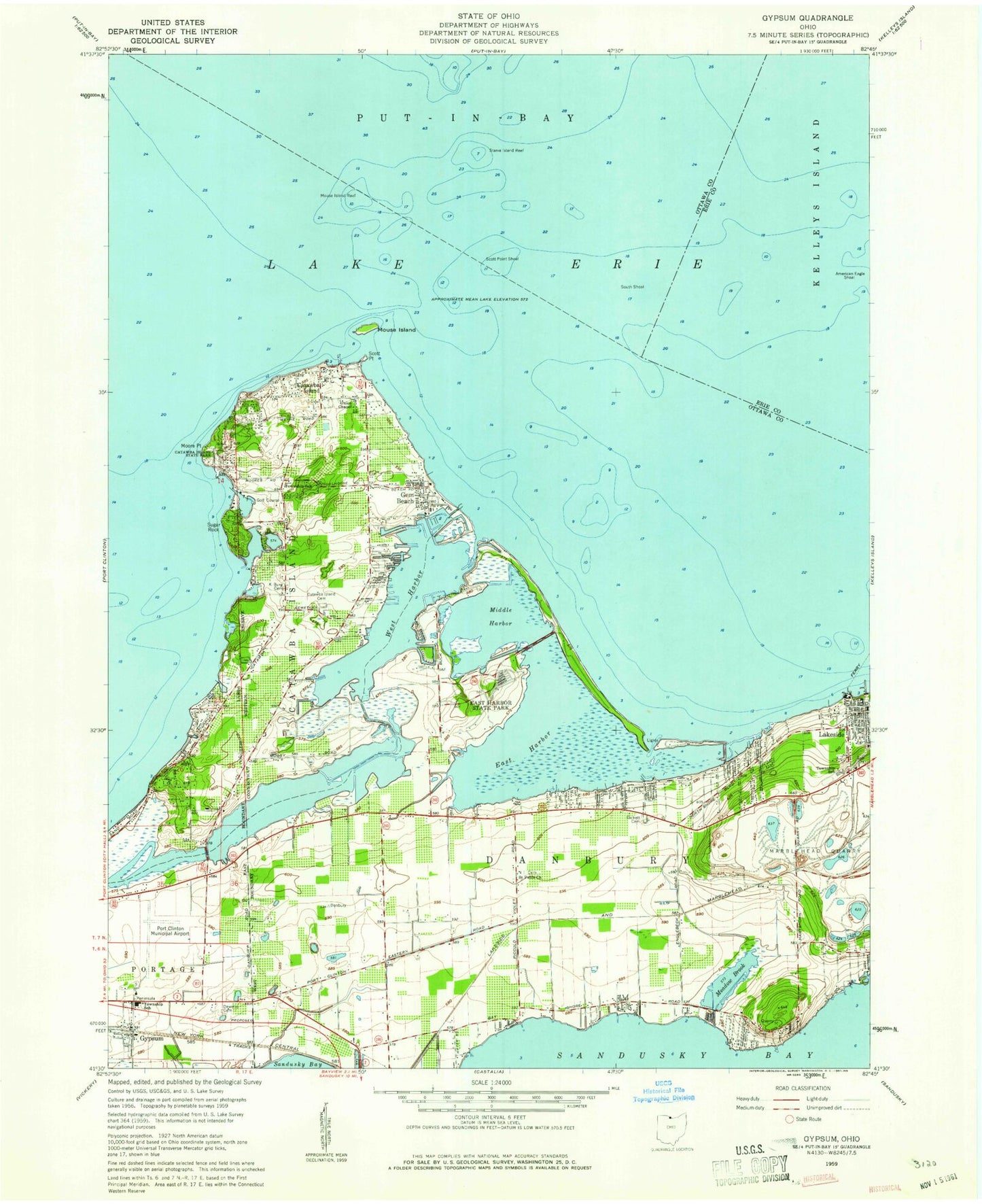 Classic USGS Gypsum Ohio 7.5'x7.5' Topo Map Image