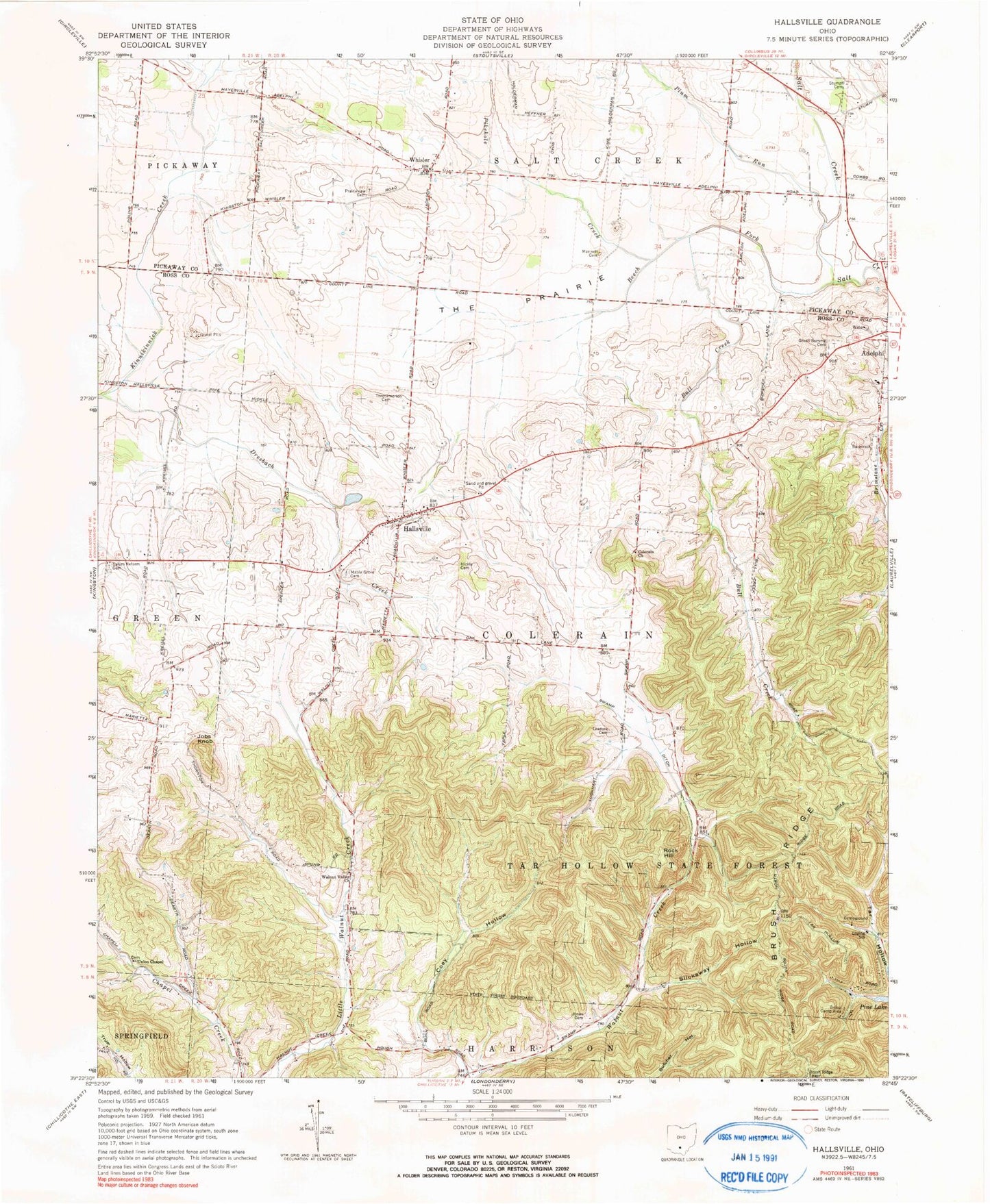 Classic USGS Hallsville Ohio 7.5'x7.5' Topo Map Image