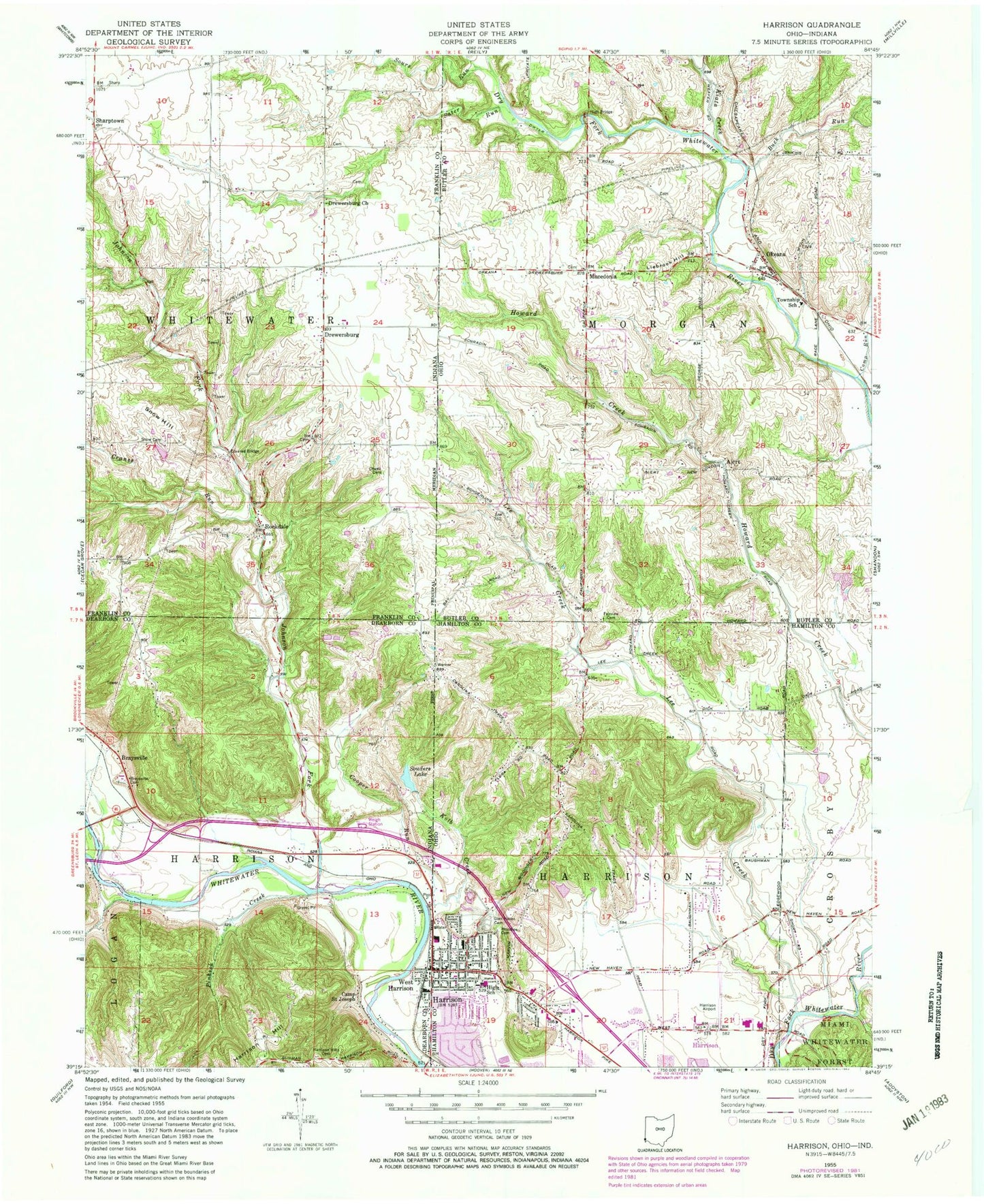 Classic USGS Harrison Ohio 7.5'x7.5' Topo Map Image