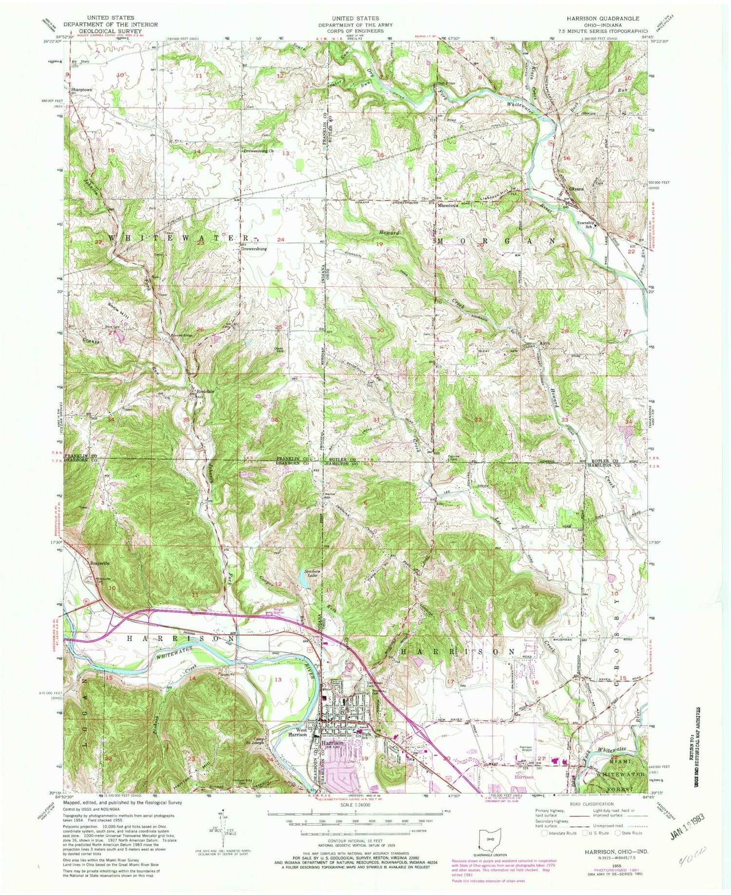 Classic USGS Harrison Ohio 7.5'x7.5' Topo Map Image