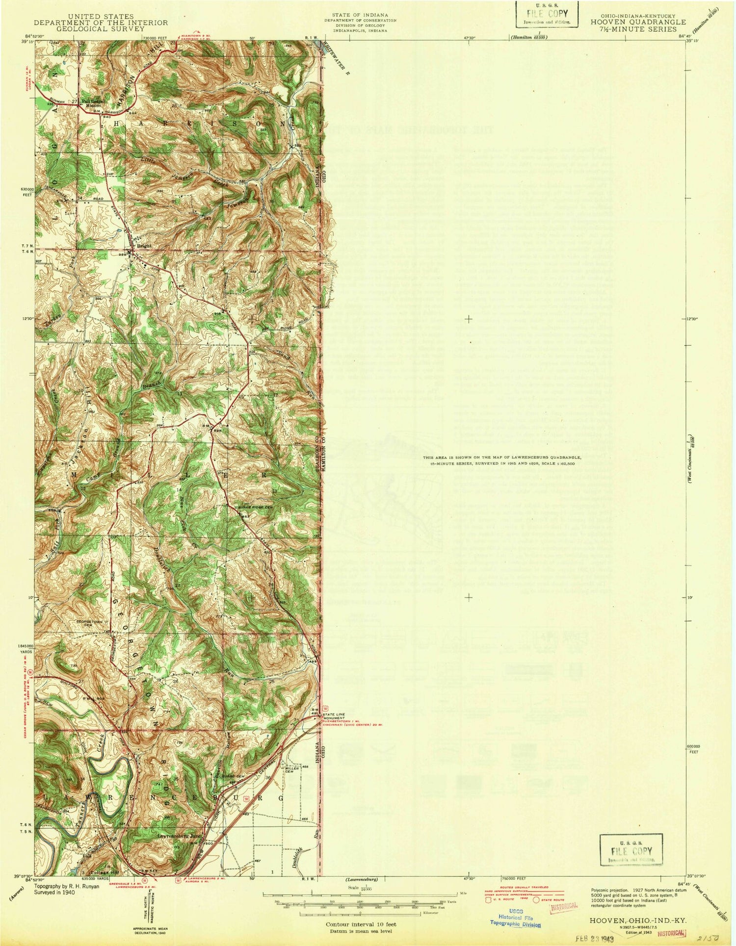 Classic USGS Hooven Ohio 7.5'x7.5' Topo Map Image