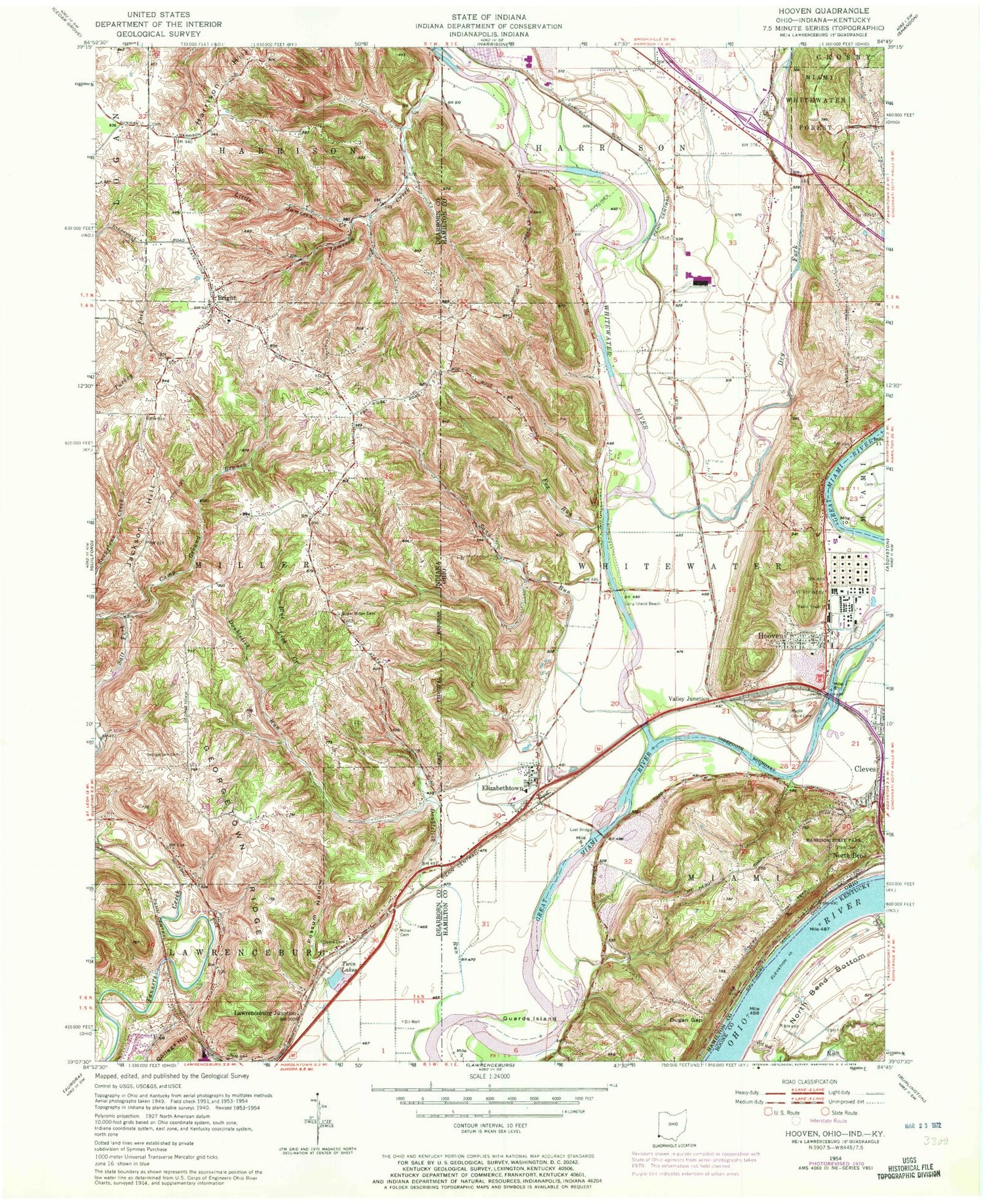 Classic USGS Hooven Ohio 7.5'x7.5' Topo Map Image