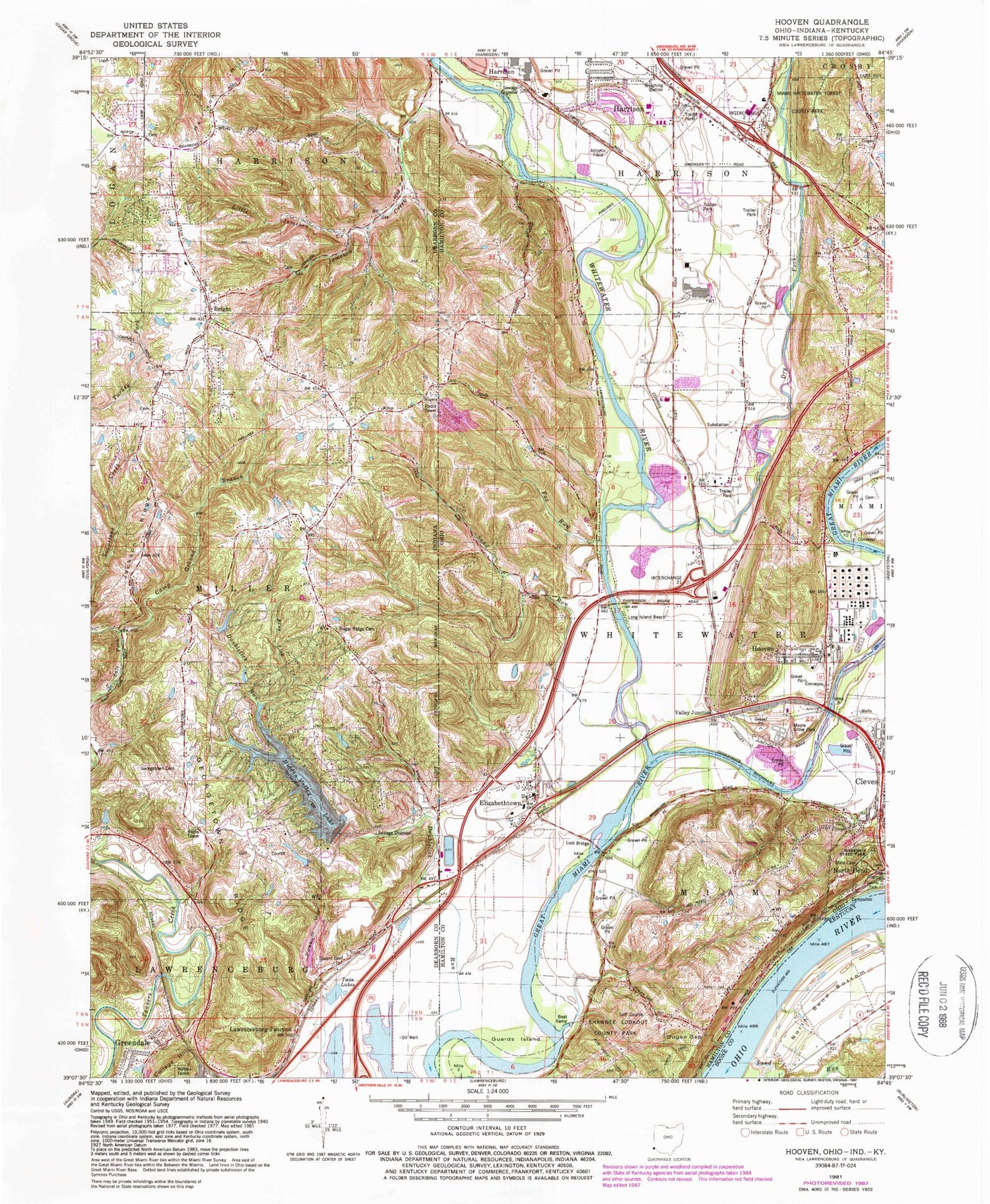 Classic USGS Hooven Ohio 7.5'x7.5' Topo Map Image