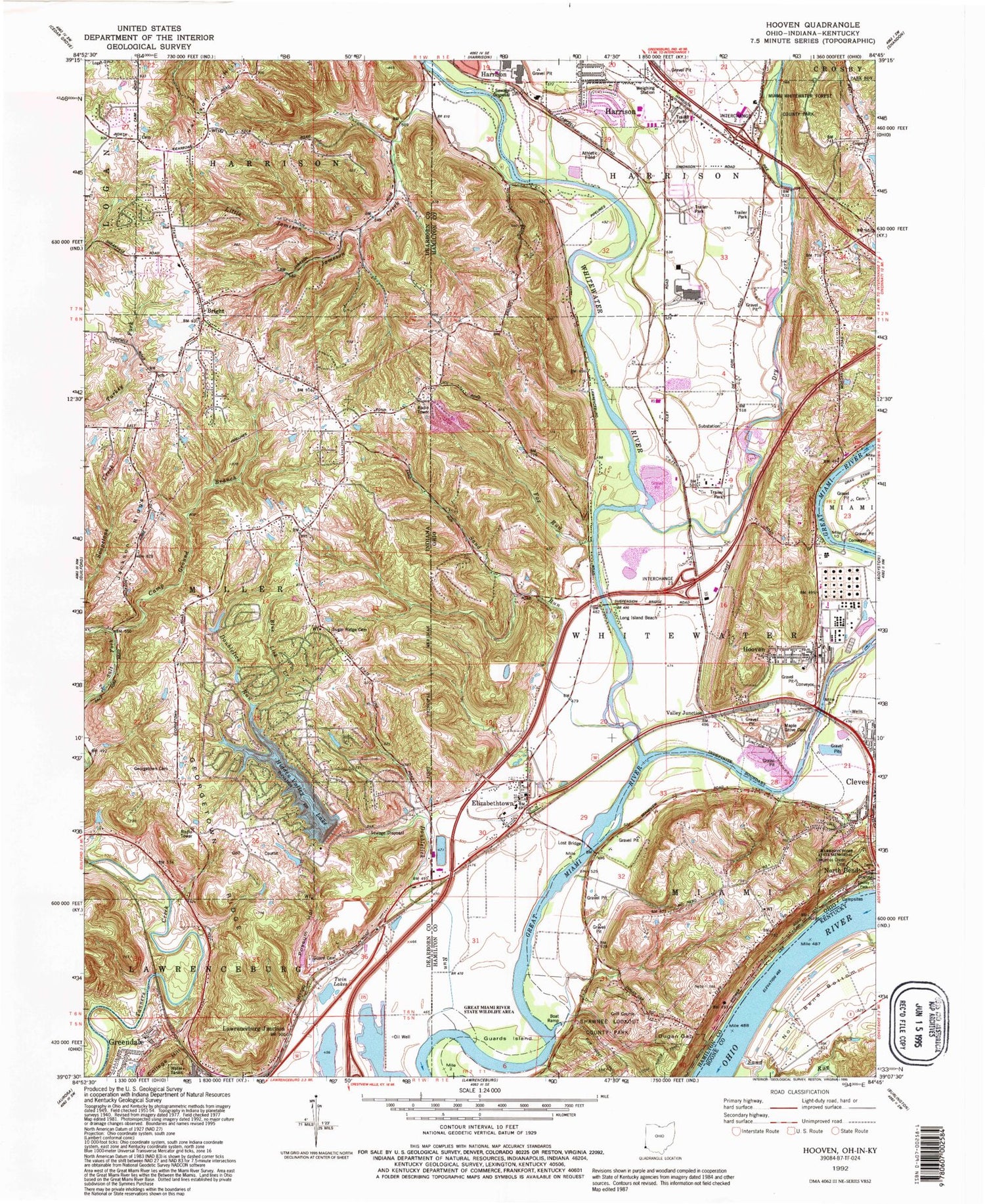 Classic USGS Hooven Ohio 7.5'x7.5' Topo Map Image