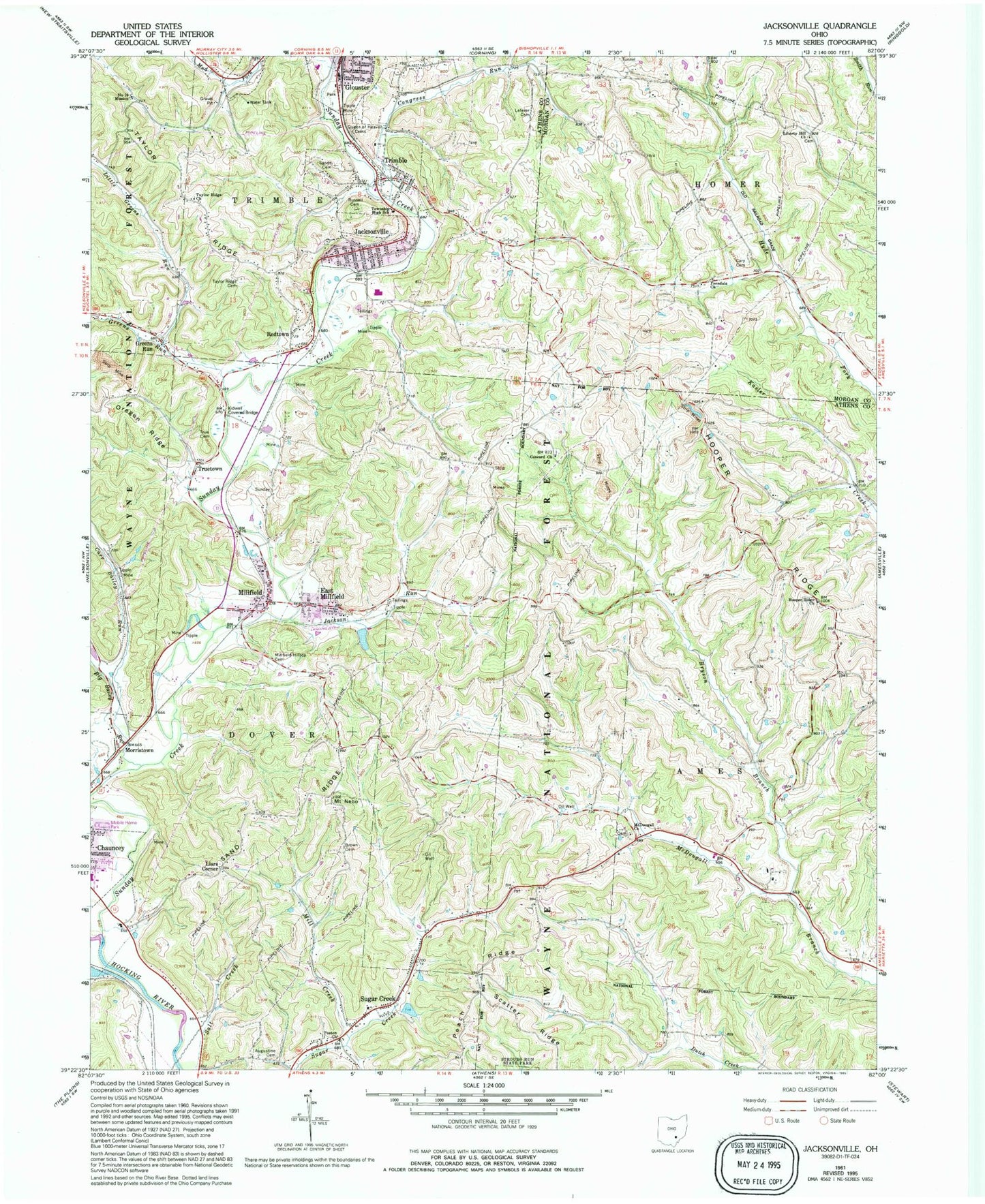 Classic USGS Jacksonville Ohio 7.5'x7.5' Topo Map Image