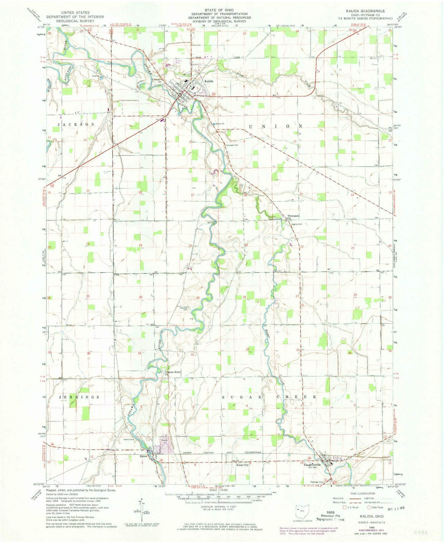 Classic USGS Kalida Ohio 7.5'x7.5' Topo Map Image