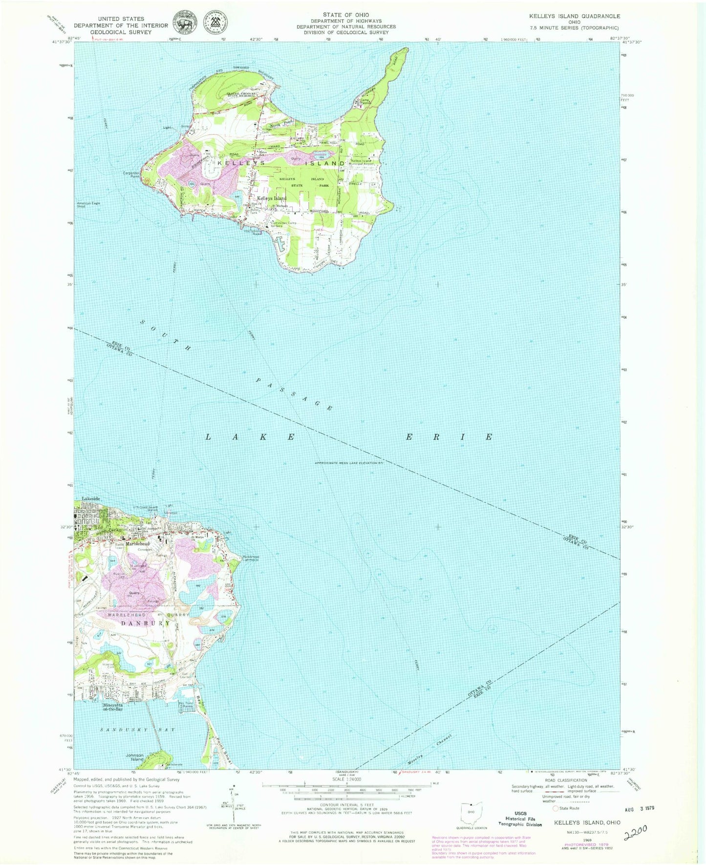 Classic USGS Kelleys Island Ohio 7.5'x7.5' Topo Map Image