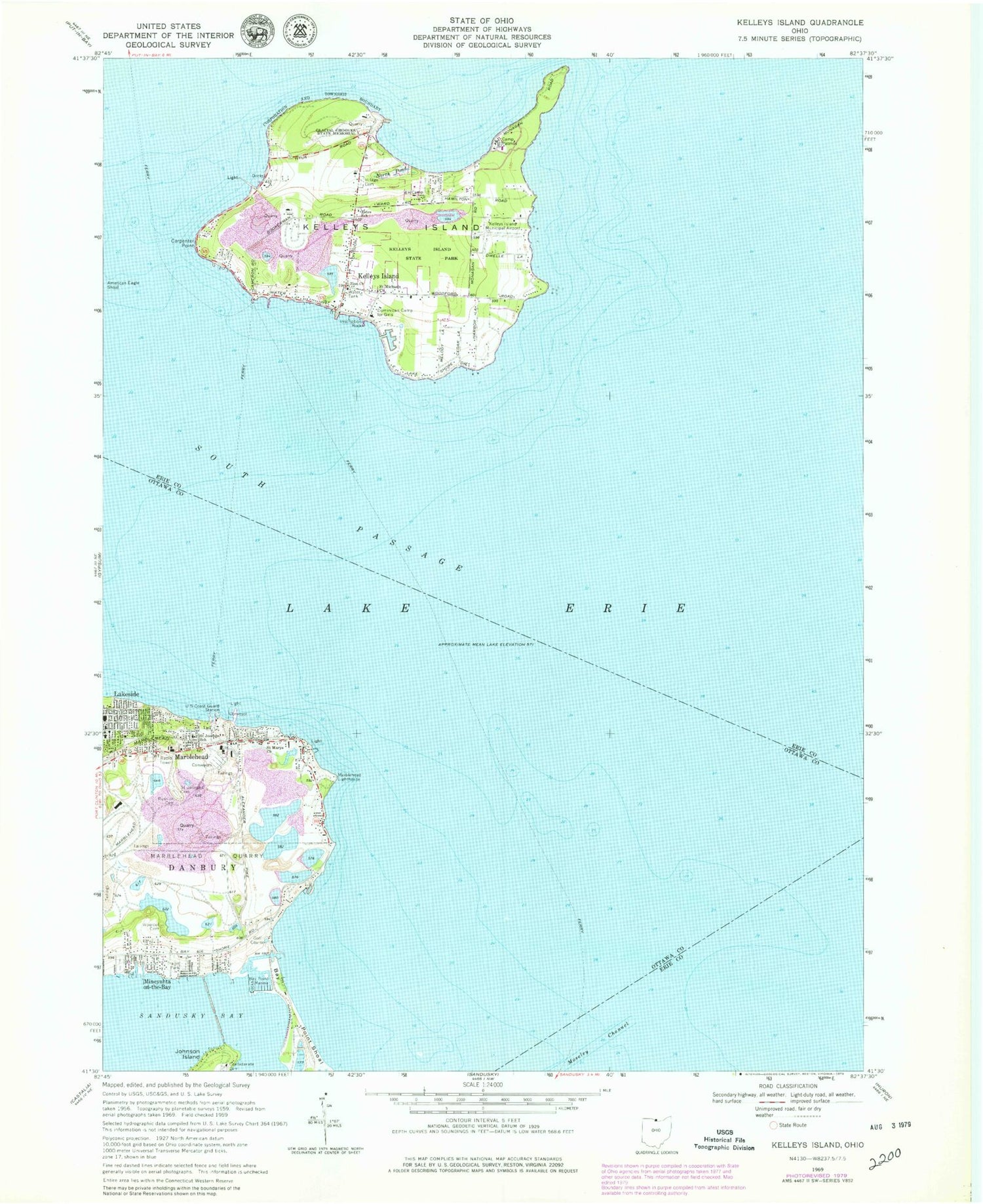 Classic USGS Kelleys Island Ohio 7.5'x7.5' Topo Map Image