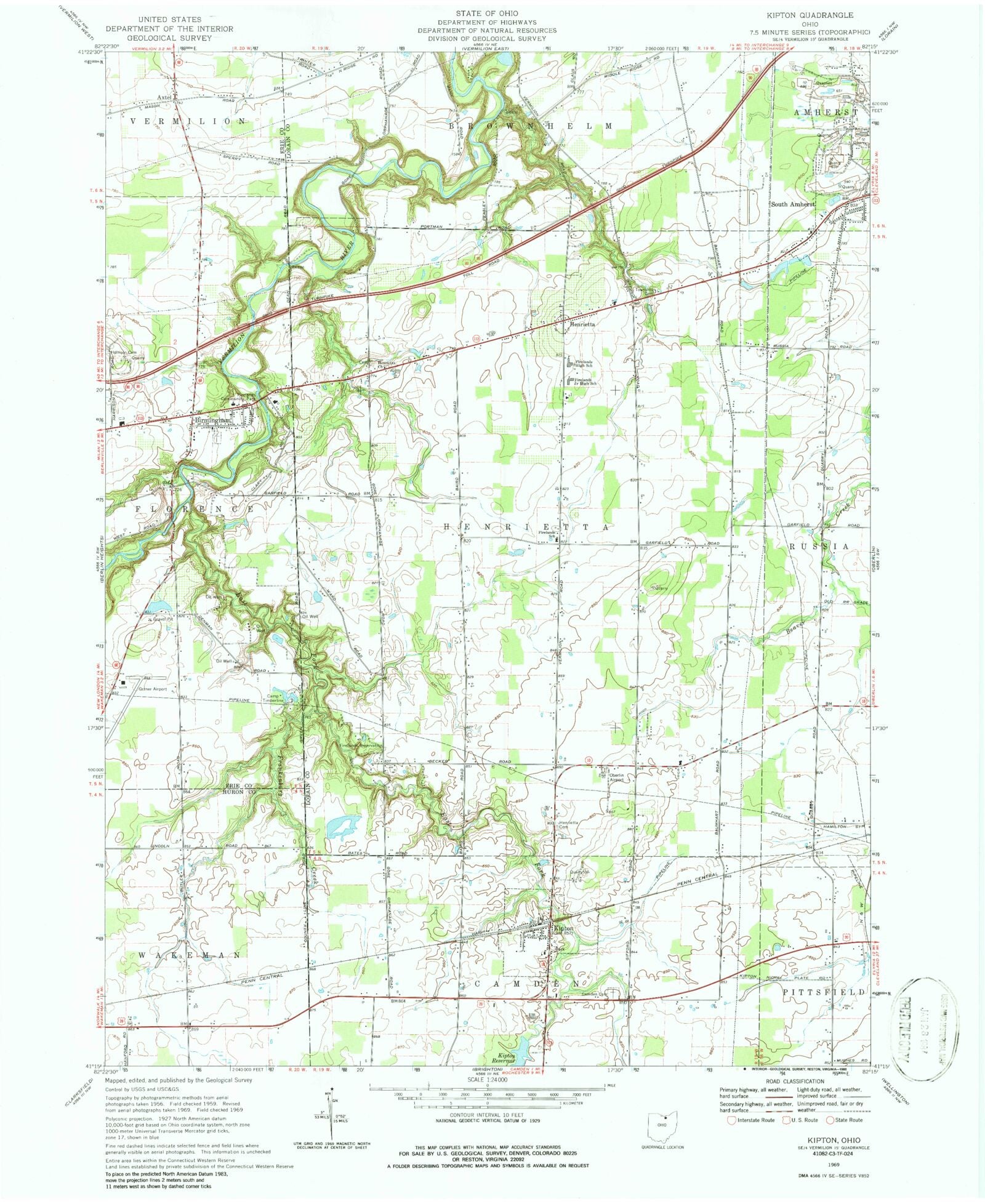 Classic USGS Kipton Ohio 7.5'x7.5' Topo Map MyTopo Map Store