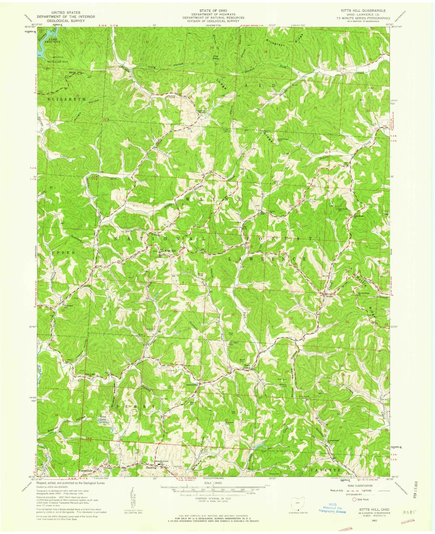 Classic USGS Kitts Hill Ohio 7.5'x7.5' Topo Map Image