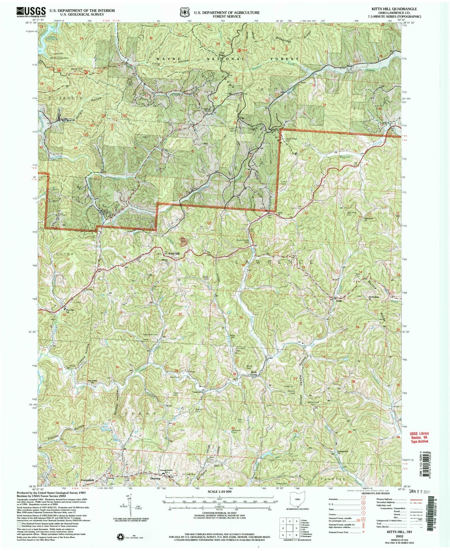 Classic USGS Kitts Hill Ohio 7.5'x7.5' Topo Map Image