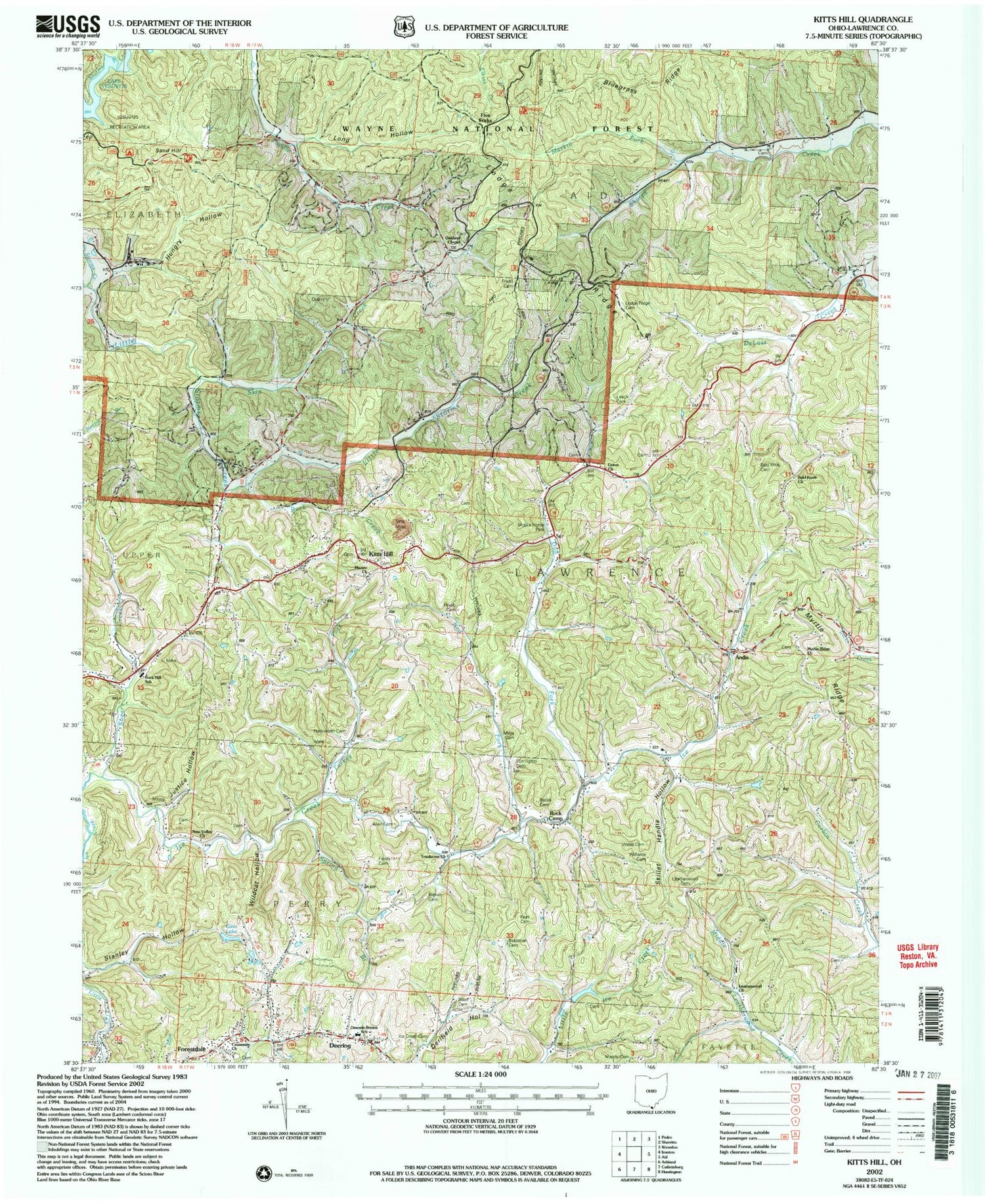 Classic USGS Kitts Hill Ohio 7.5'x7.5' Topo Map Image