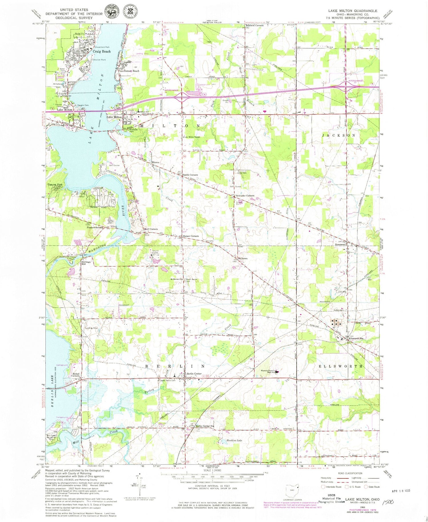 Classic USGS Lake Milton Ohio 7.5'x7.5' Topo Map Image