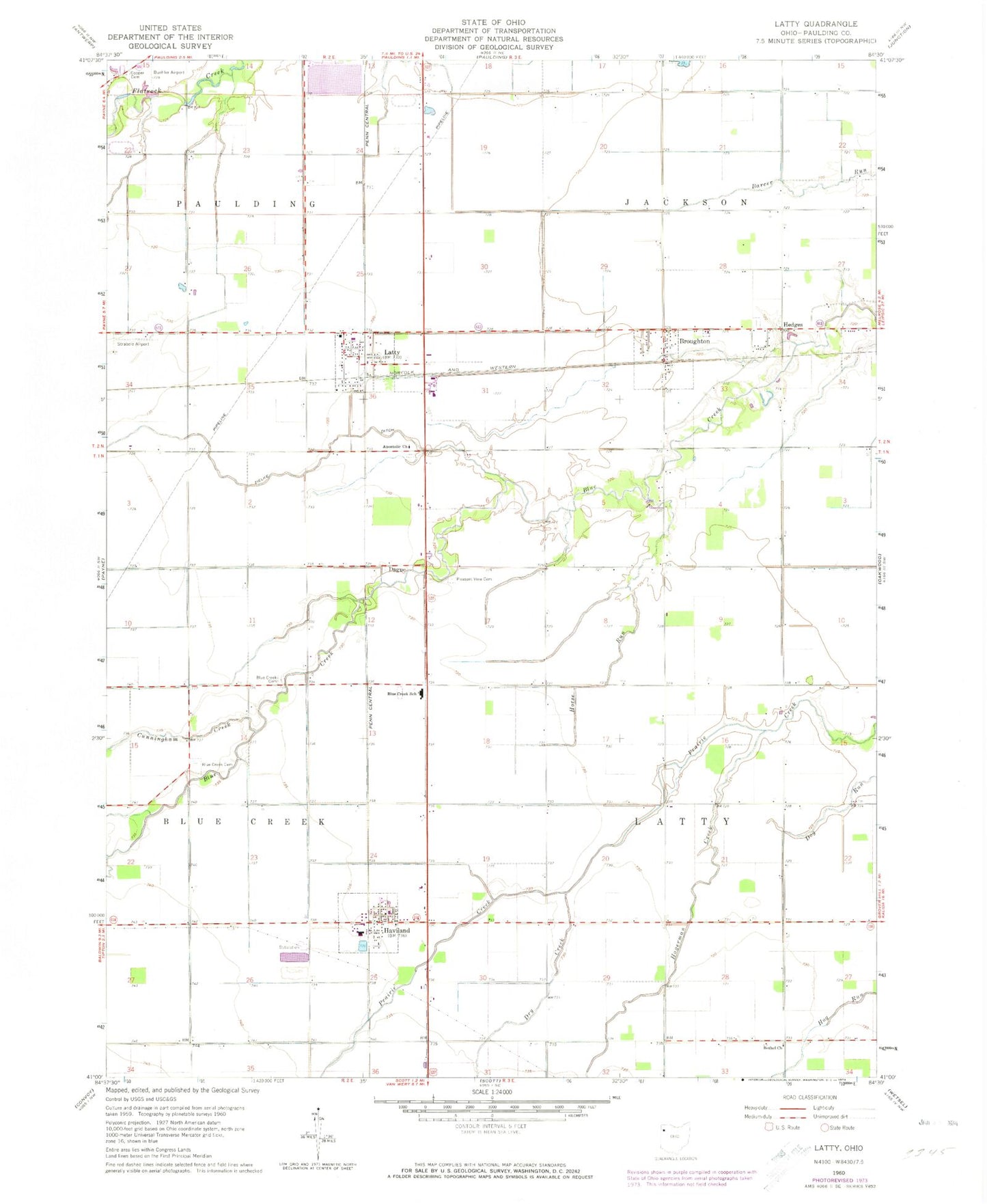 Classic USGS Latty Ohio 7.5'x7.5' Topo Map Image