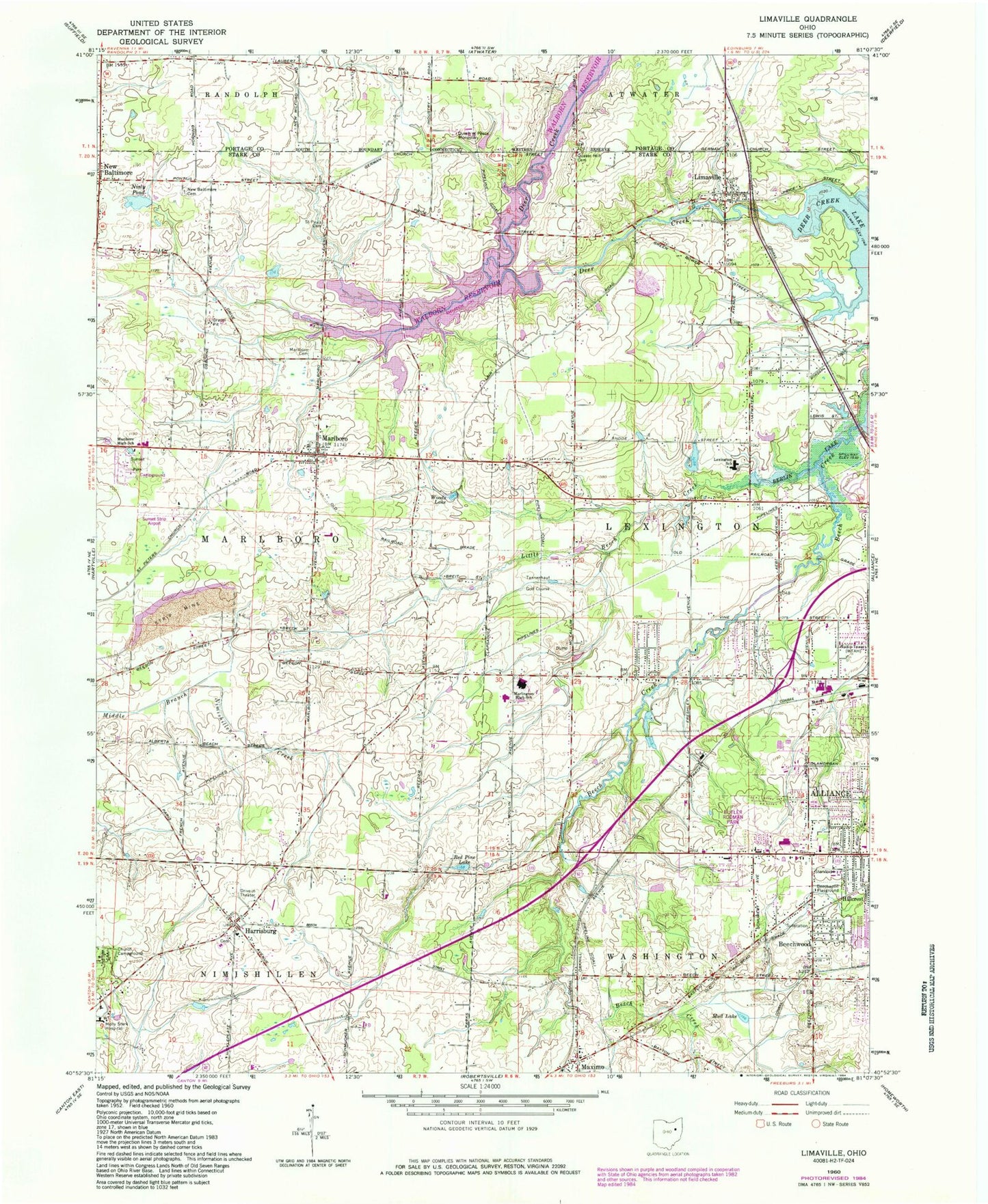 Classic USGS Limaville Ohio 7.5'x7.5' Topo Map Image