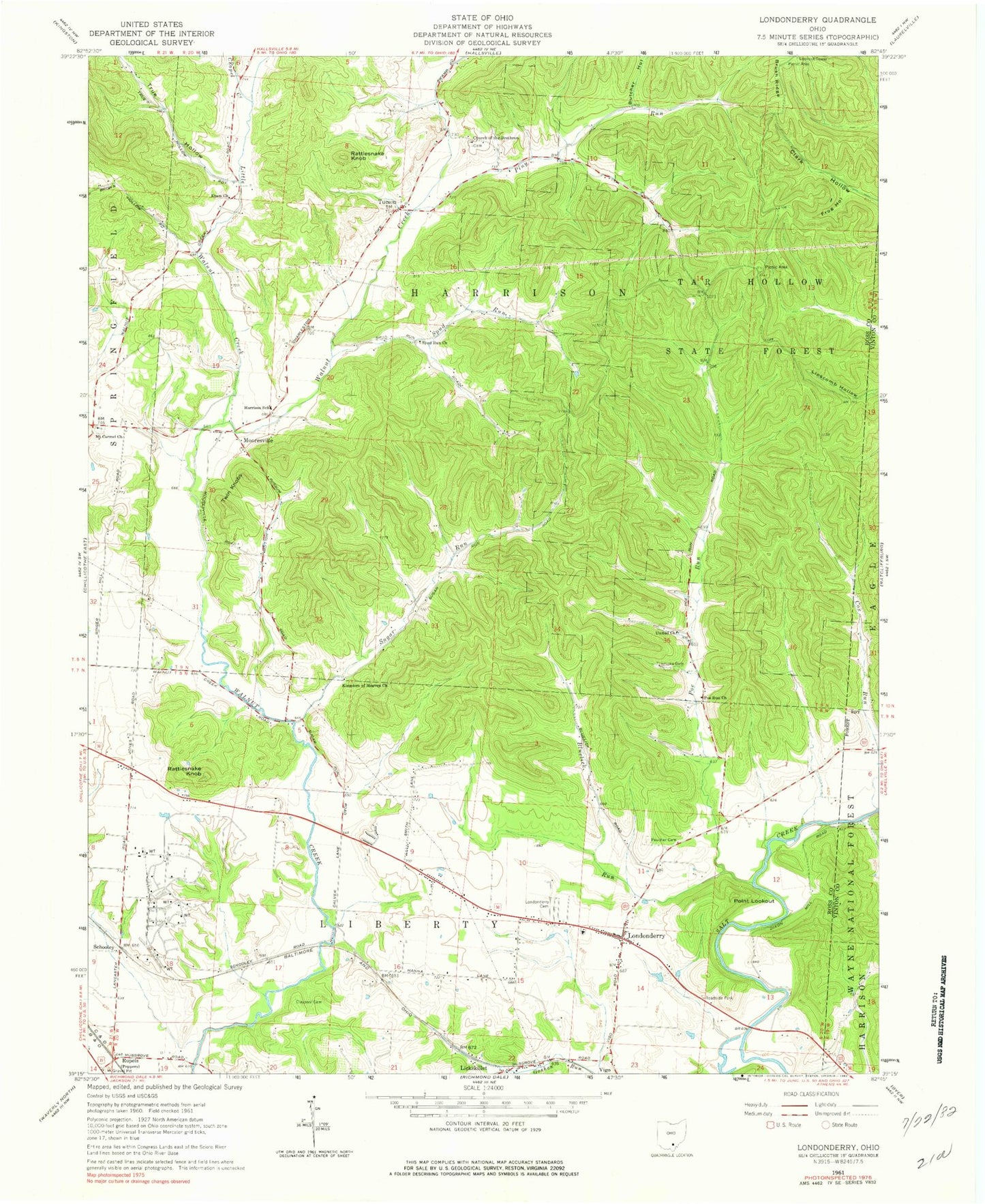 Classic USGS Londonderry Ohio 7.5'x7.5' Topo Map Image