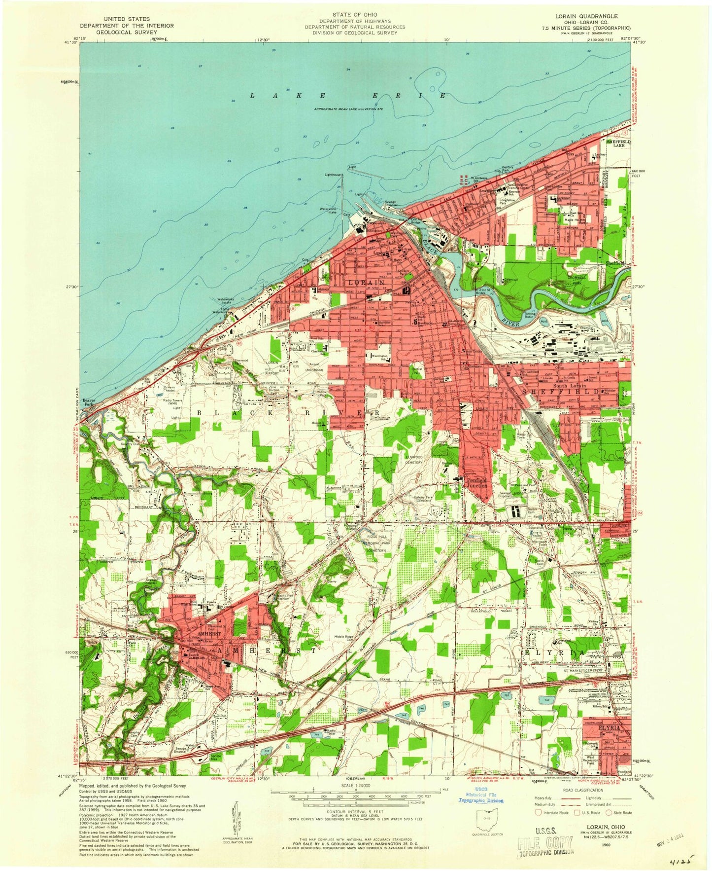 Classic USGS Lorain Ohio 7.5'x7.5' Topo Map Image