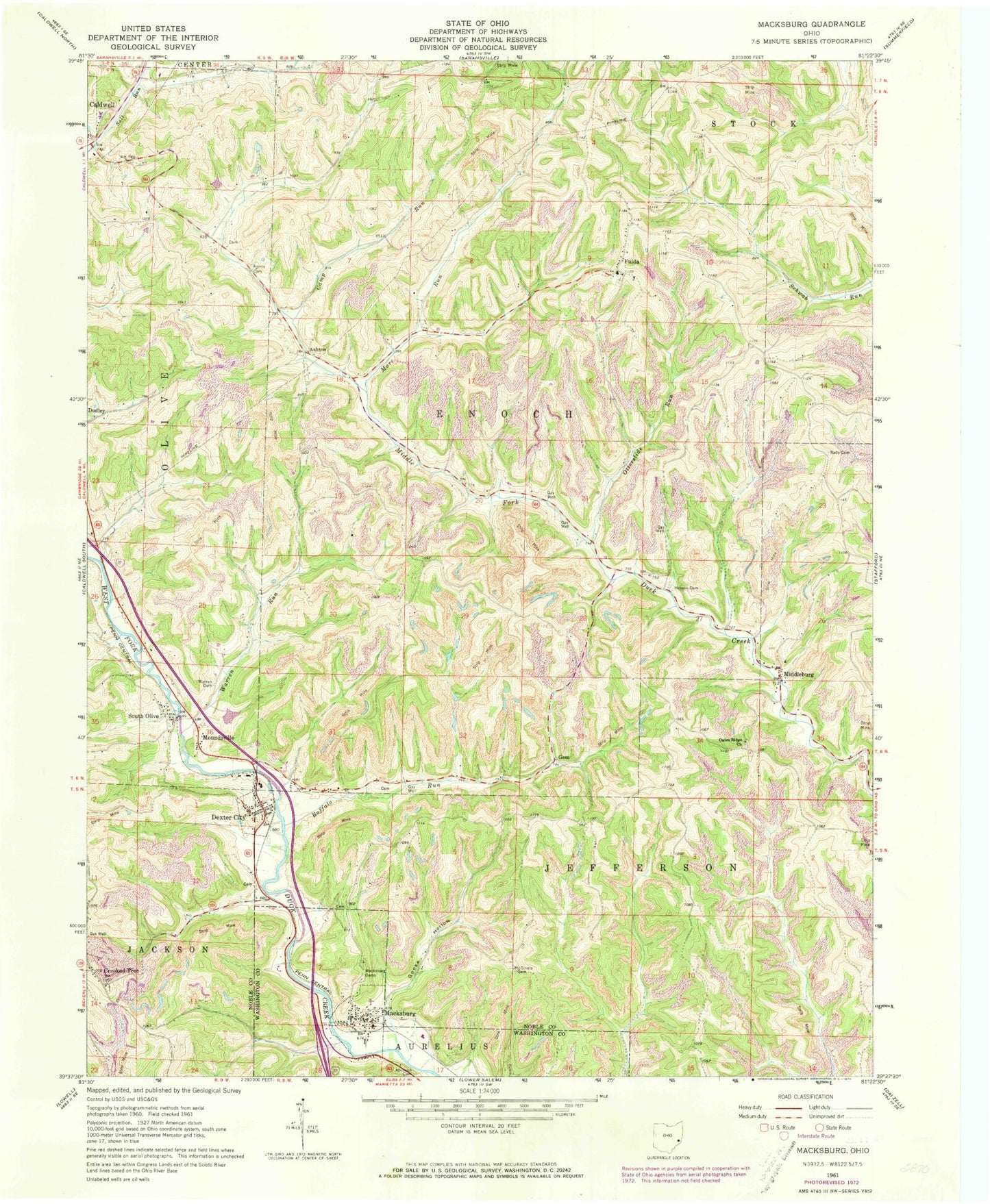 Classic USGS Macksburg Ohio 7.5'x7.5' Topo Map Image