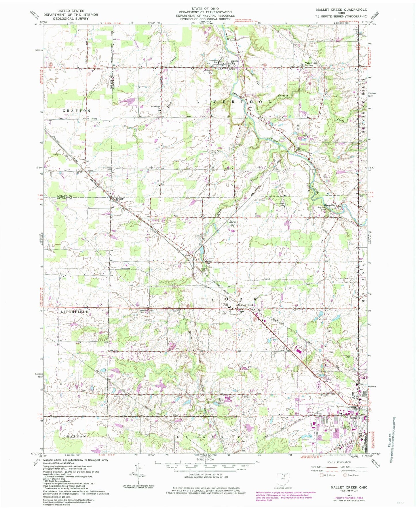 Classic USGS Mallet Creek Ohio 7.5'x7.5' Topo Map Image