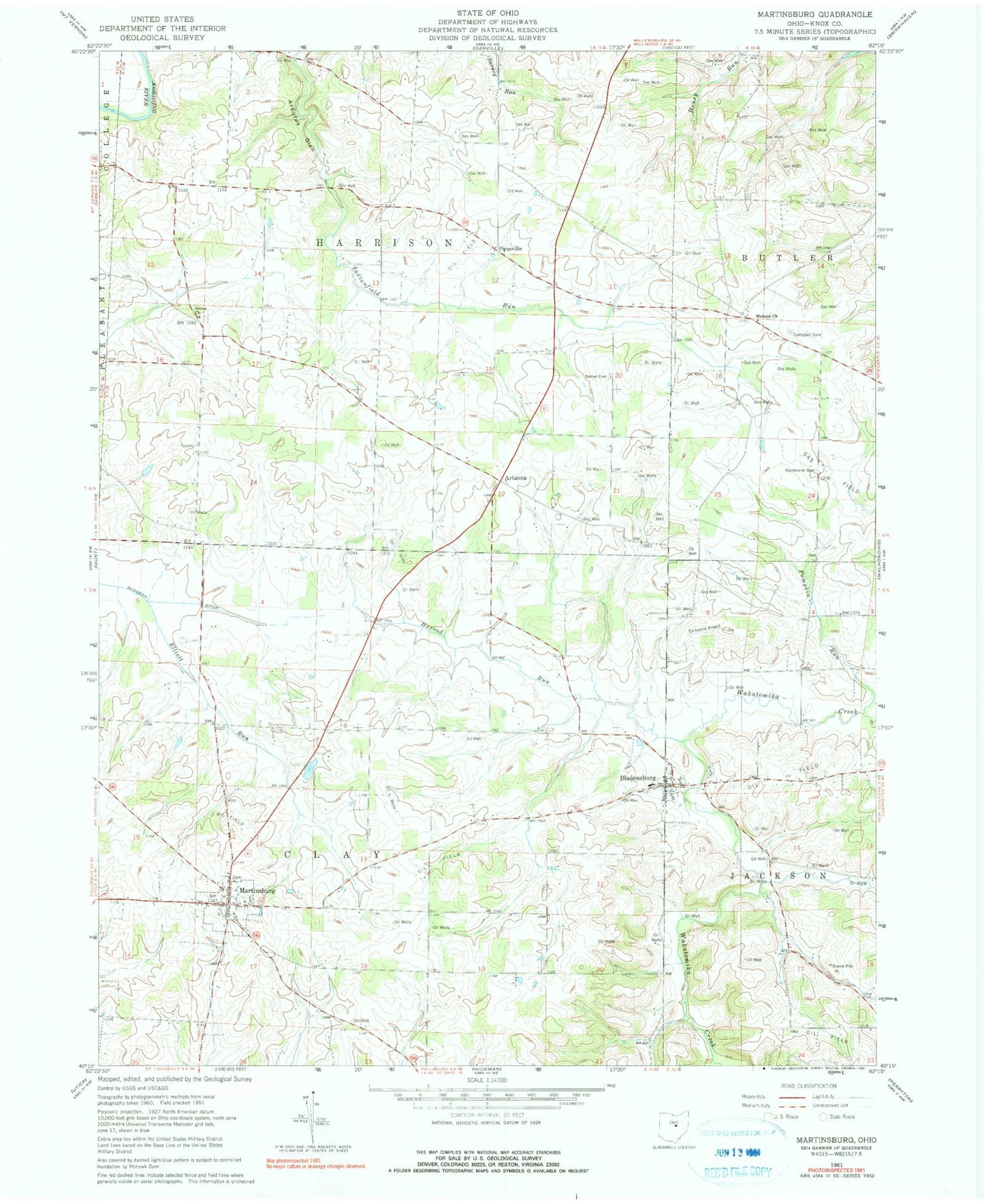 Classic USGS Martinsburg Ohio 7.5'x7.5' Topo Map Image