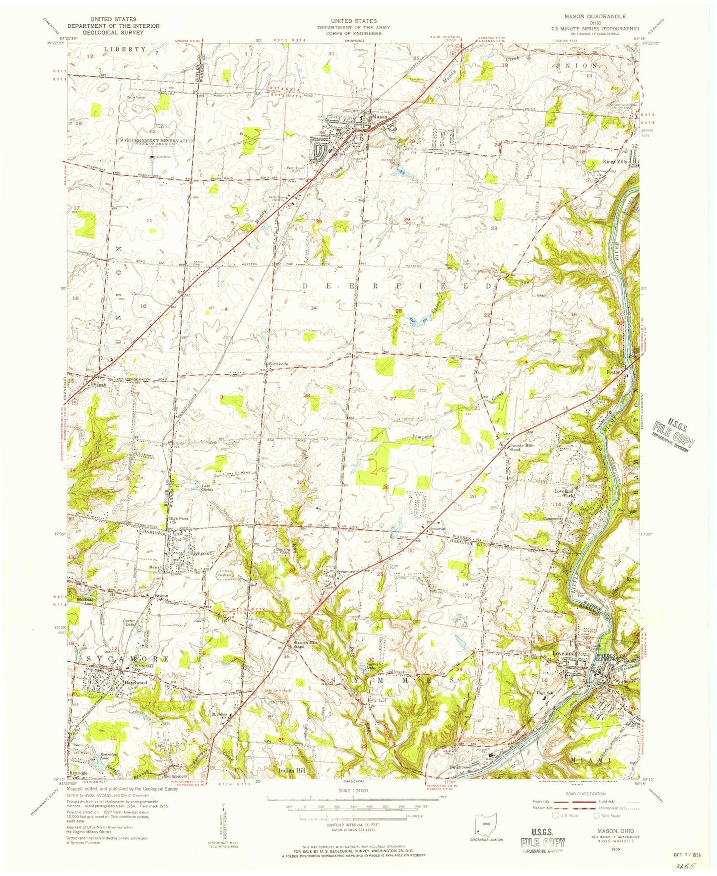 Classic USGS Mason Ohio 7.5'x7.5' Topo Map Image