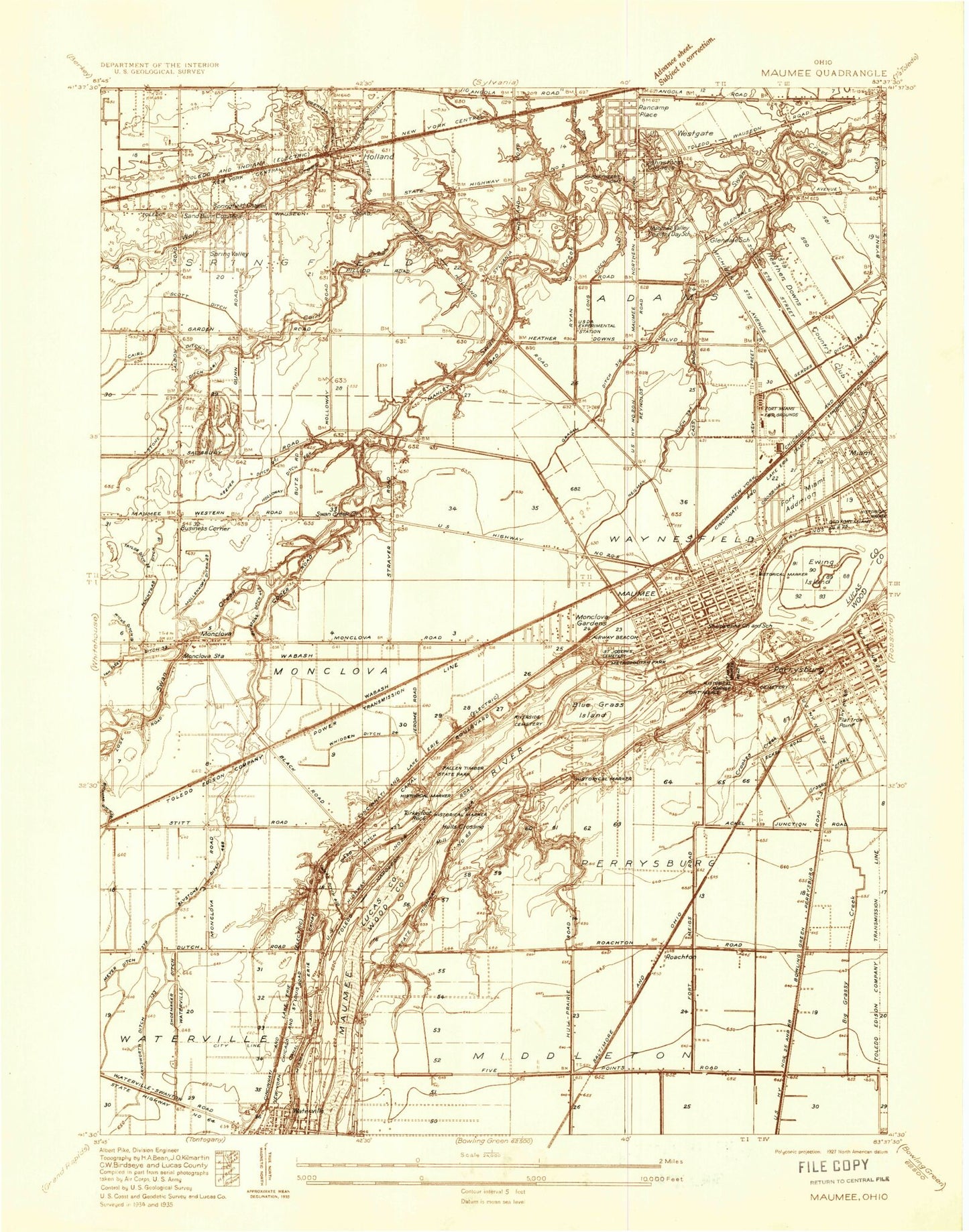 Classic USGS Maumee Ohio 7.5'x7.5' Topo Map Image