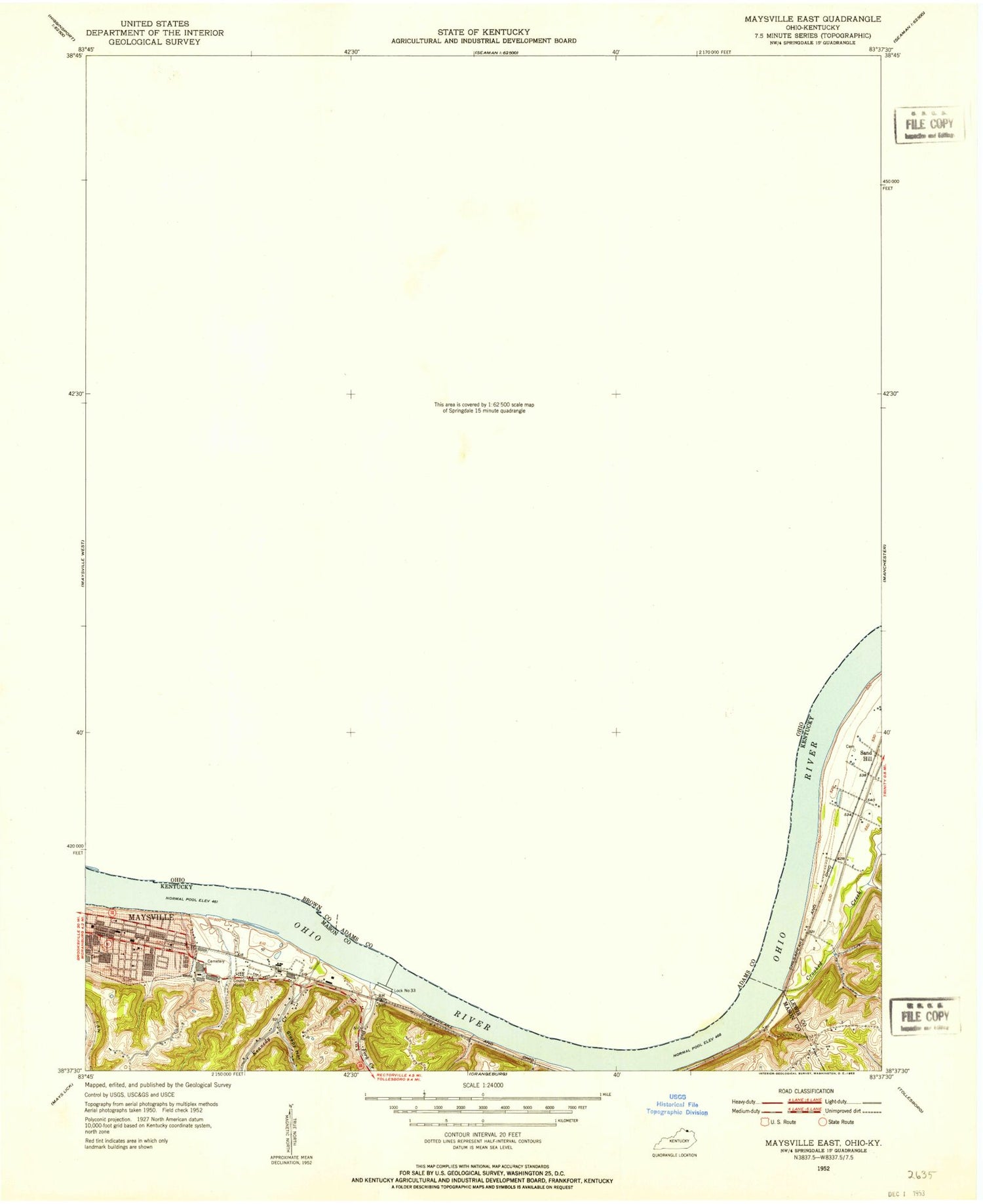 Classic USGS Maysville East Kentucky 7.5'x7.5' Topo Map Image