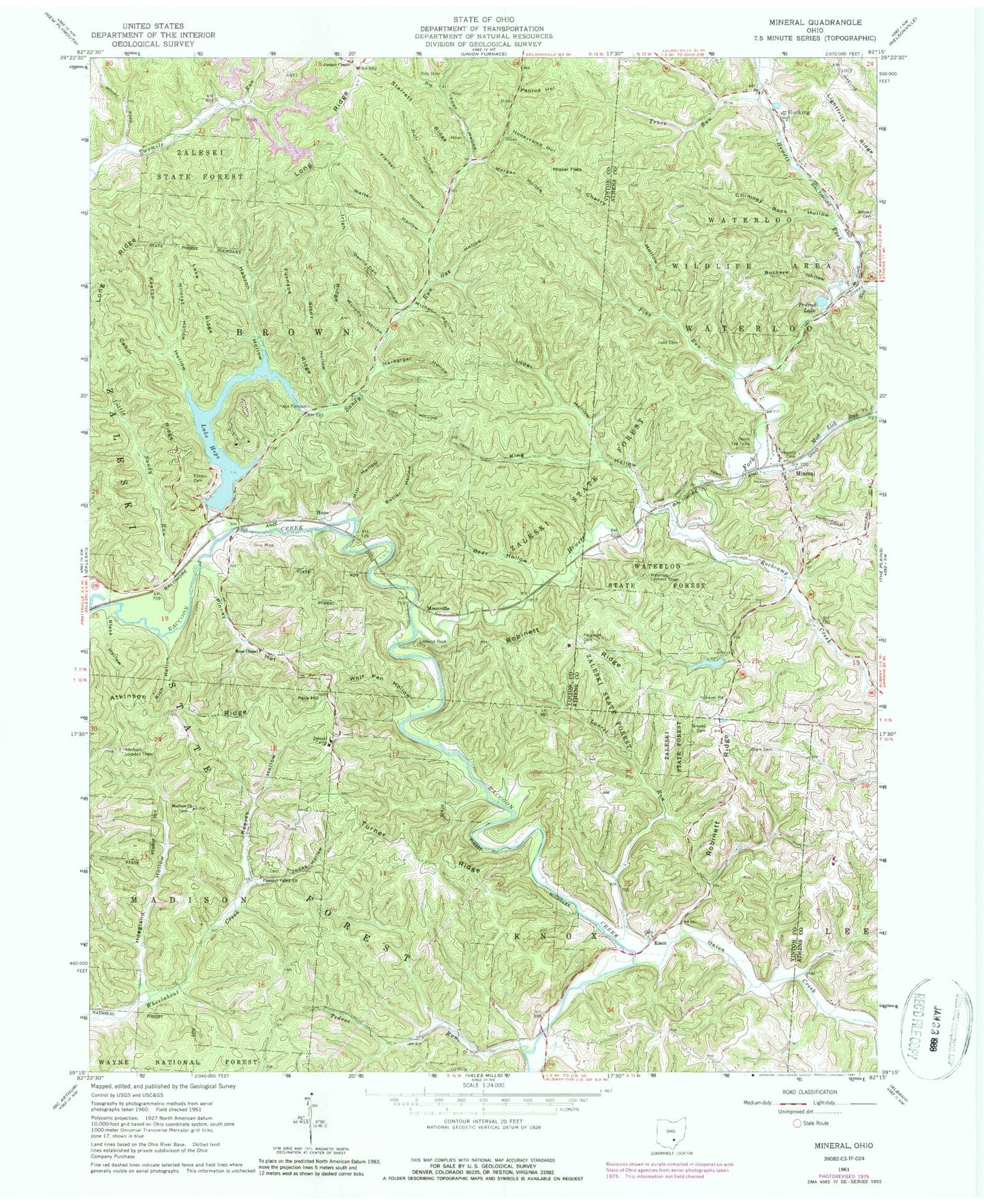 USGS Classic Mineral Ohio 7.5'x7.5' Topo Map Image