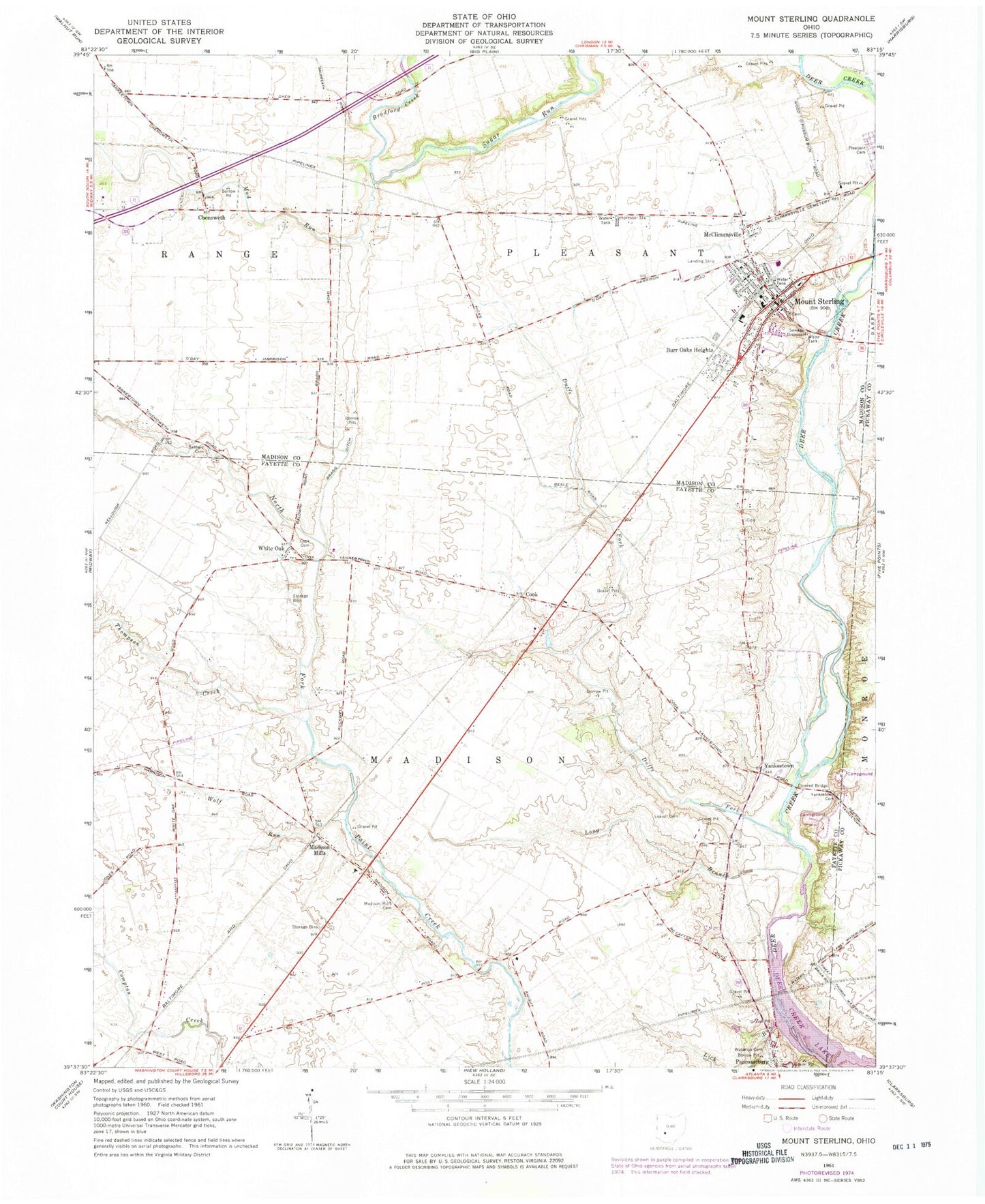 Classic USGS Mount Sterling Ohio 7.5'x7.5' Topo Map Image