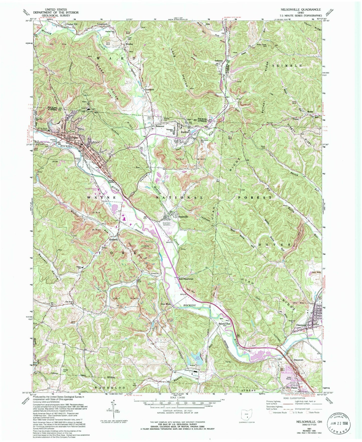 Classic USGS Nelsonville Ohio 7.5'x7.5' Topo Map Image