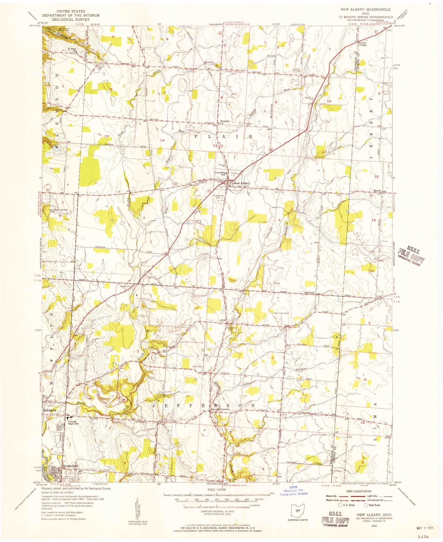 Classic USGS New Albany Ohio 7.5'x7.5' Topo Map Image